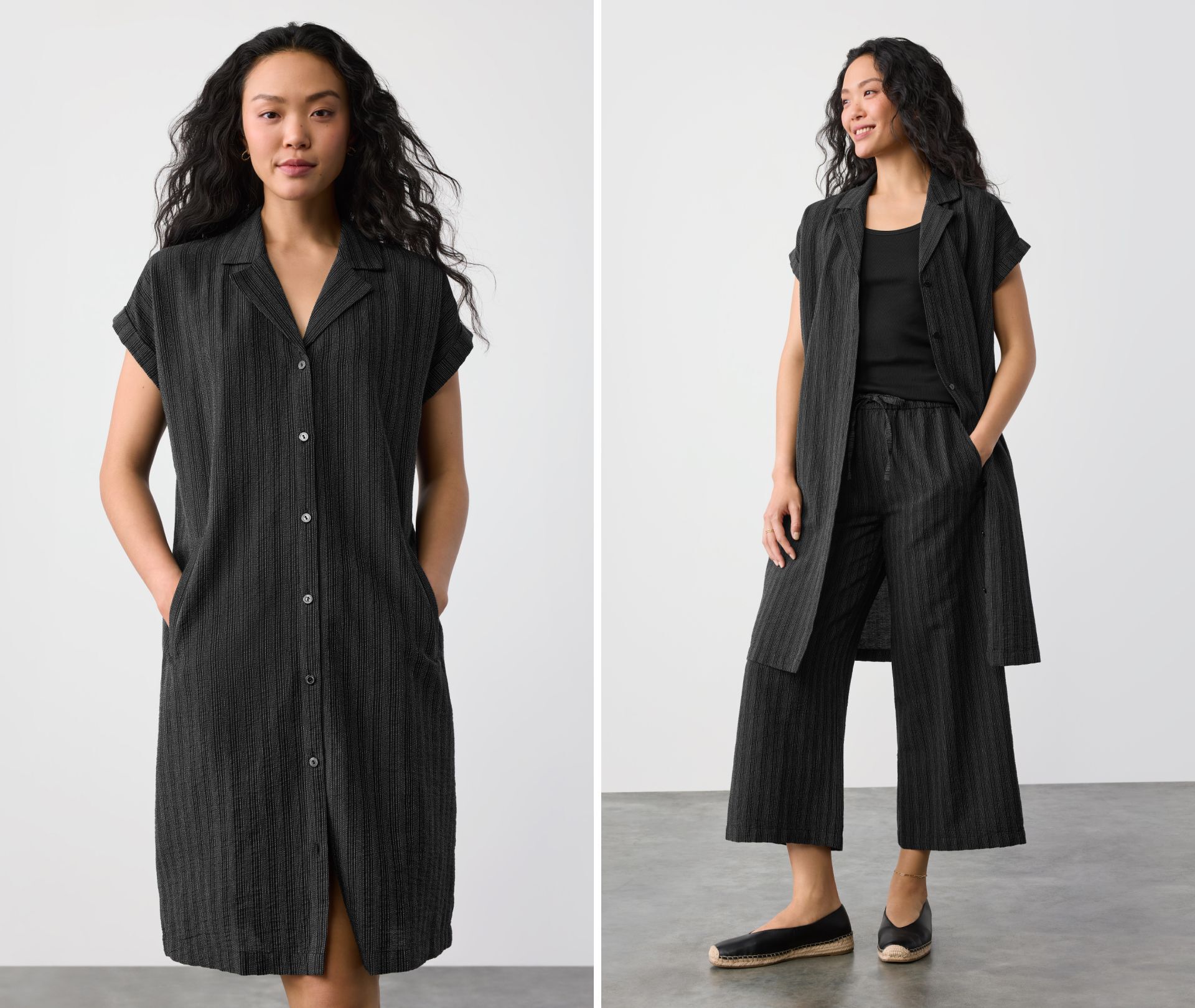 Cotton Blend Stripe Stitch Shirtdress Cotton Blend Stripe Stitch Shirtdress