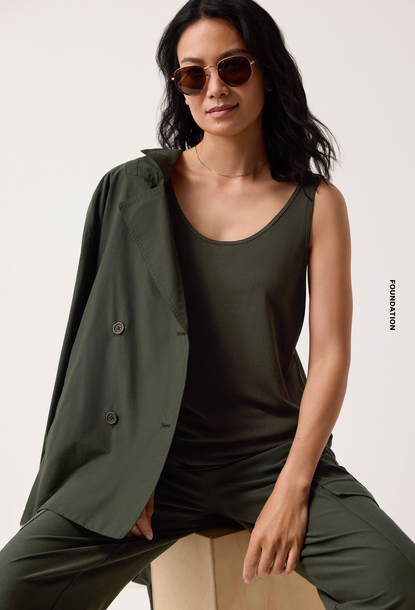 Stretch Silk Jersey Scoop Neck Tank in Woodland Stretch Silk Jersey Scoop Neck Tank in Woodland