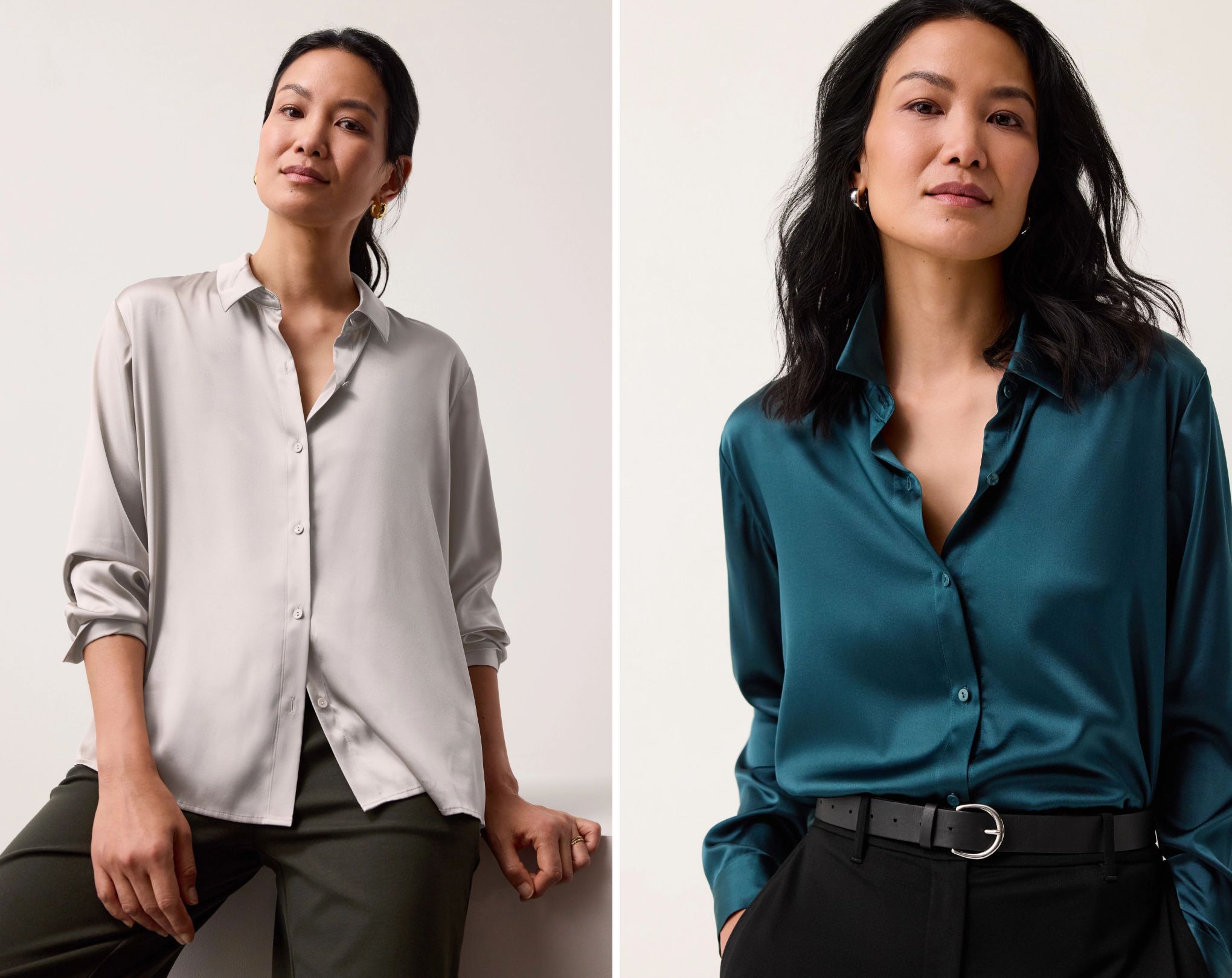 Stretch Silk Charmeuse Classic Collar Shirt Stretch Silk Charmeuse Classic Collar Shirt