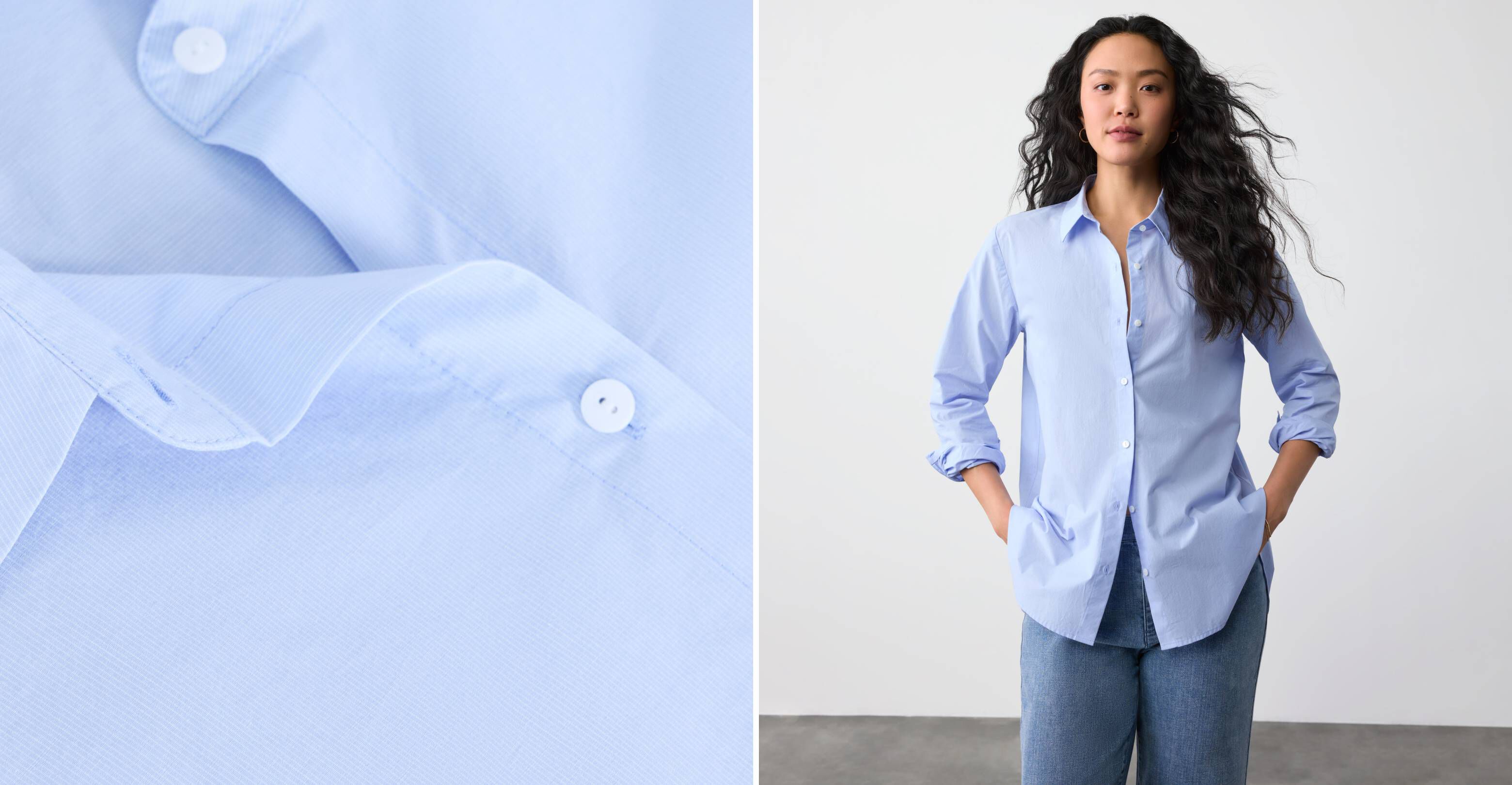 Striped Poplin Classic Collar Shirt
