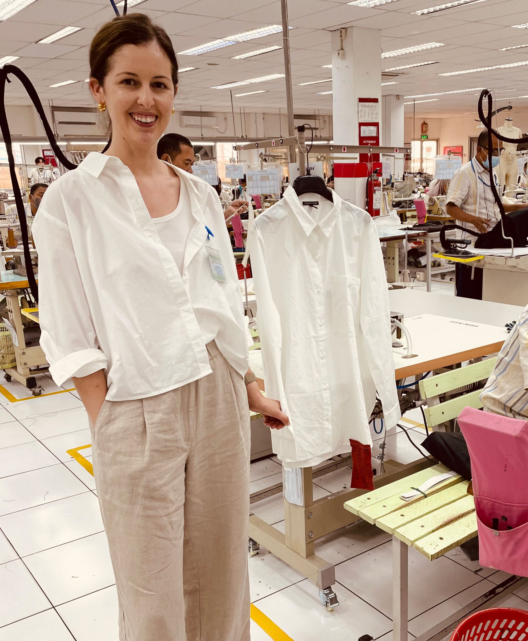 Cotton poplin shirts being sewn at a factory. Cotton poplin shirts being sewn at a factory.