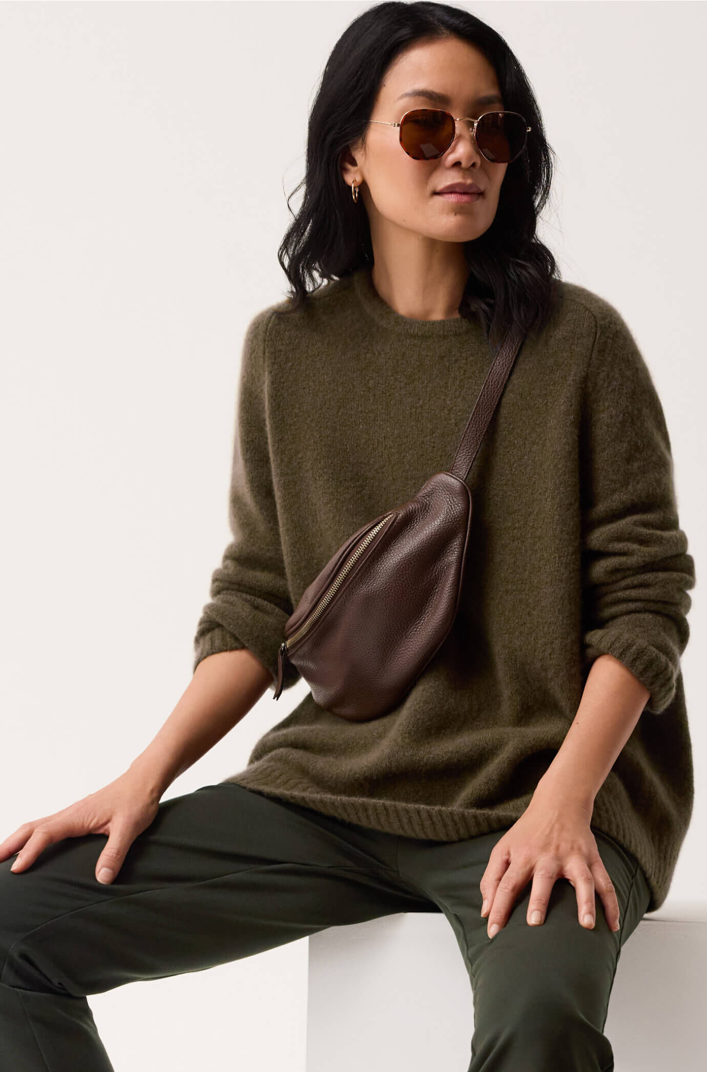 Italian Pebbled Leather Belt Bag in Espresso