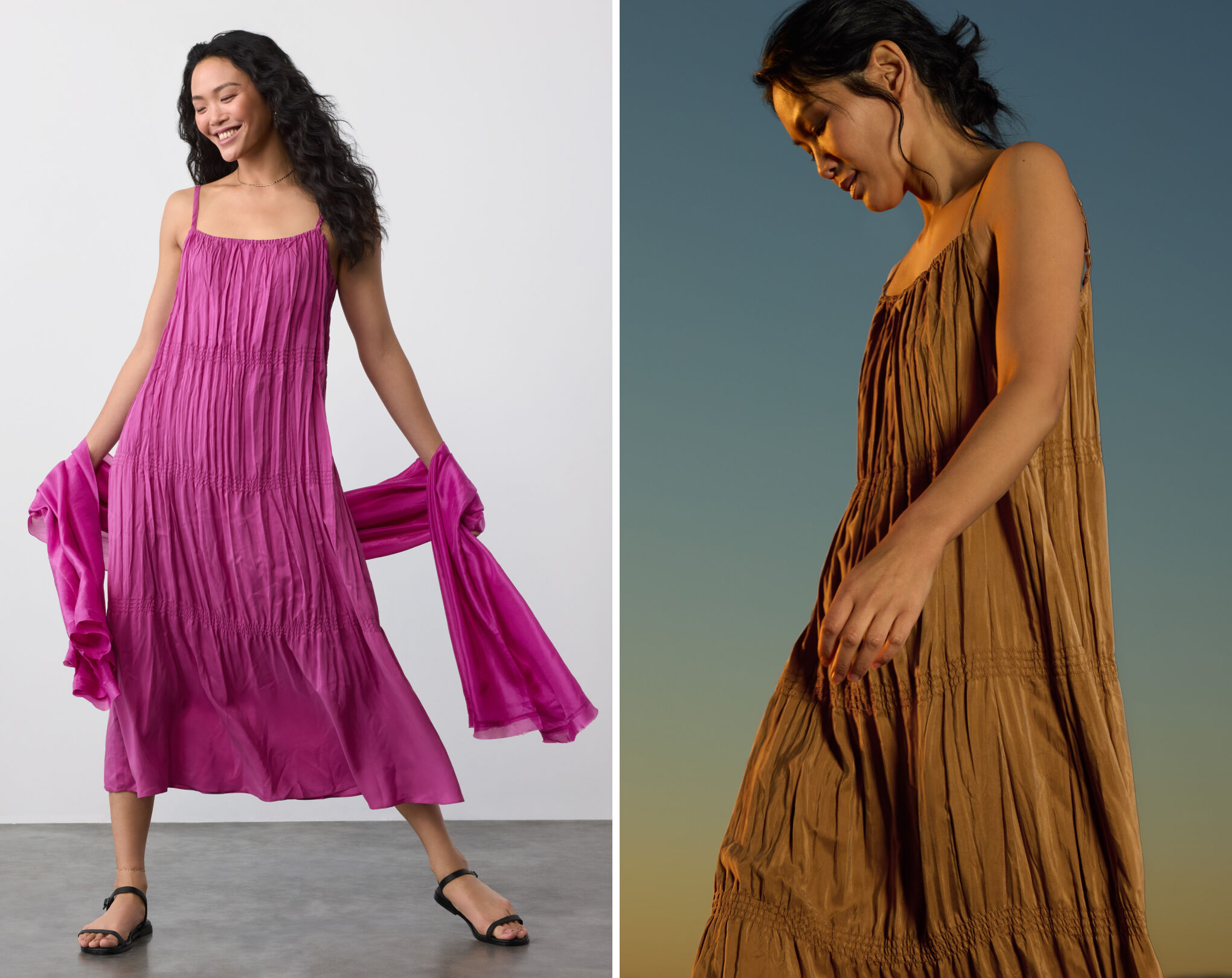 Washed Silk Smocked Cami Dress