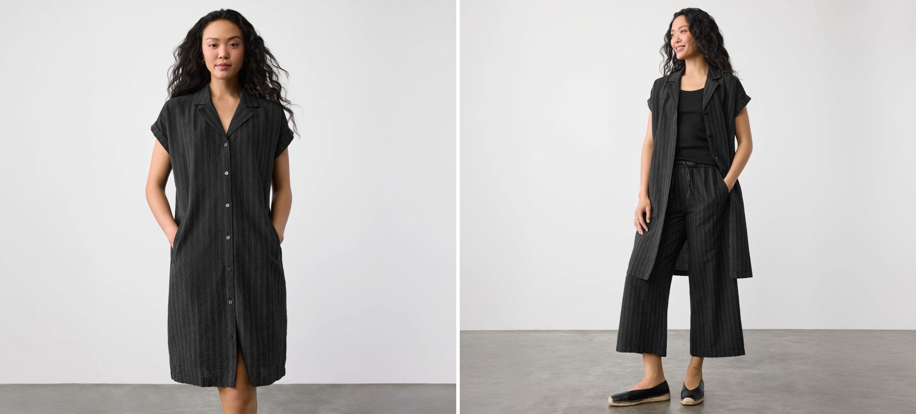 Cotton Blend Stripe Stitch Shirtdress