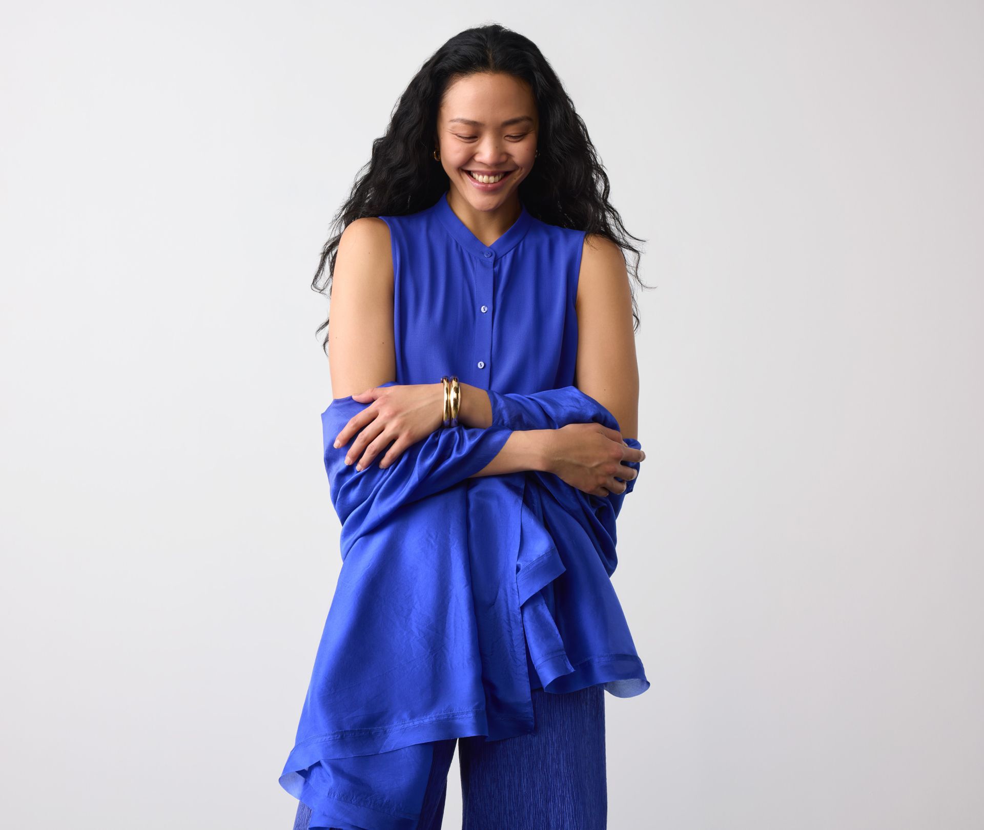 Silk Georgette Crepe Sleeveless Shirt