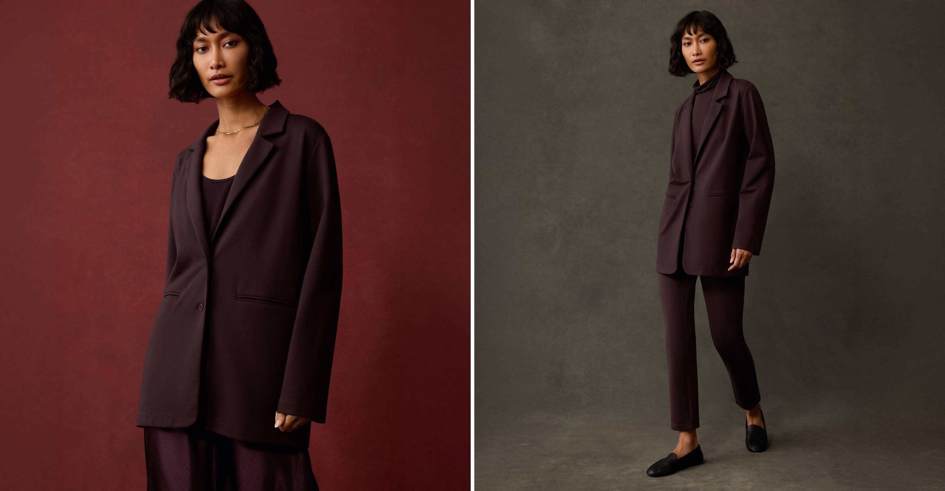 Washable Flex Ponte Long Blazer in Cassis
