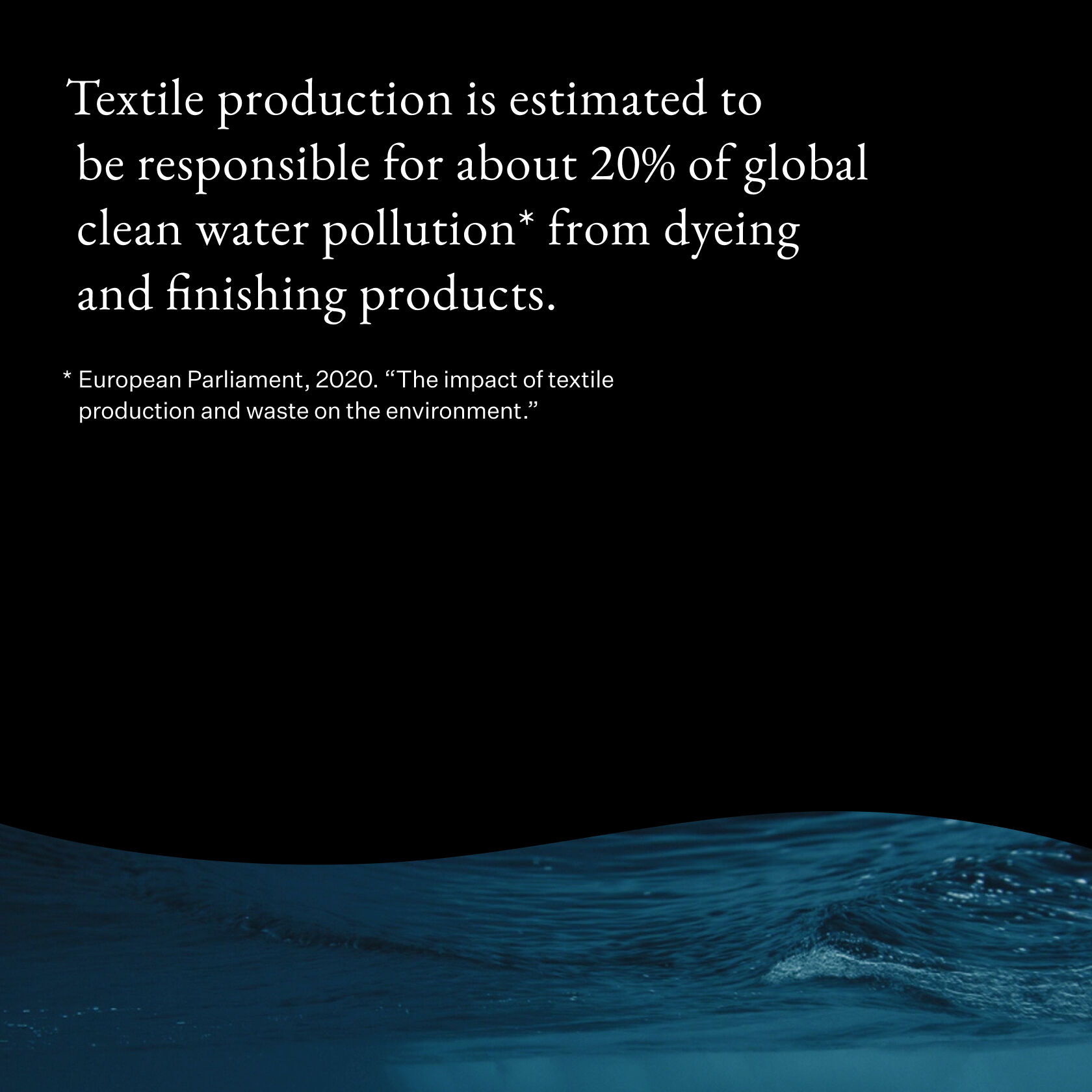 White text on black background with blue water. White text on black background with blue water.