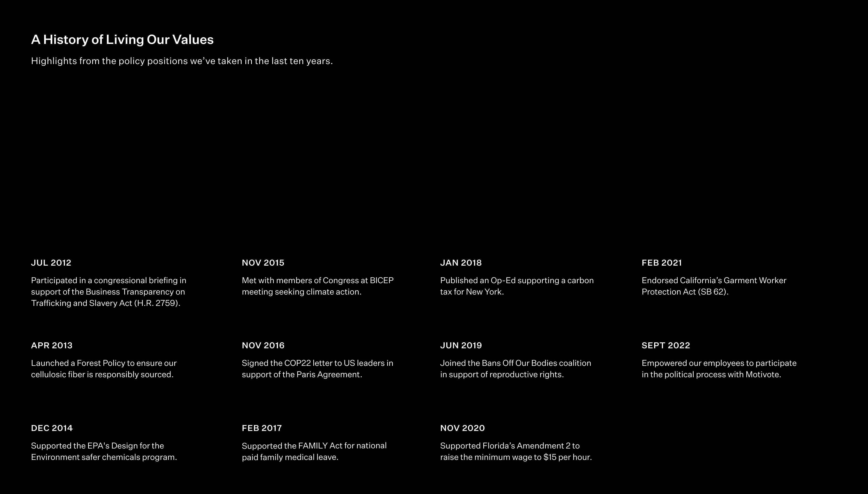 infographic EILEEN FISHER Advocacy and Policies. infographic EILEEN FISHER Advocacy and Policies.