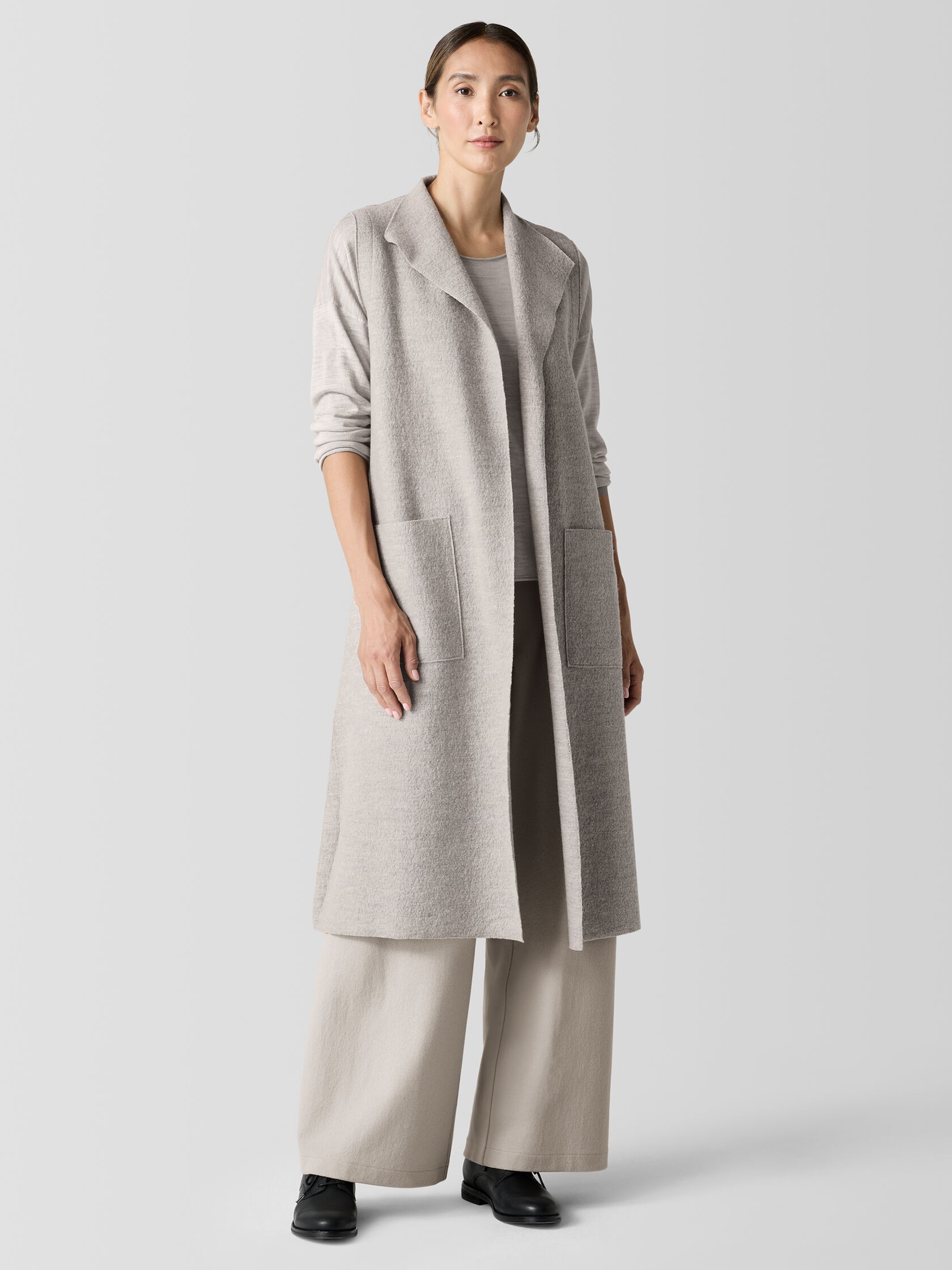Lightweight Boiled Wool Shawl Collar Vest in Regenerative Wool