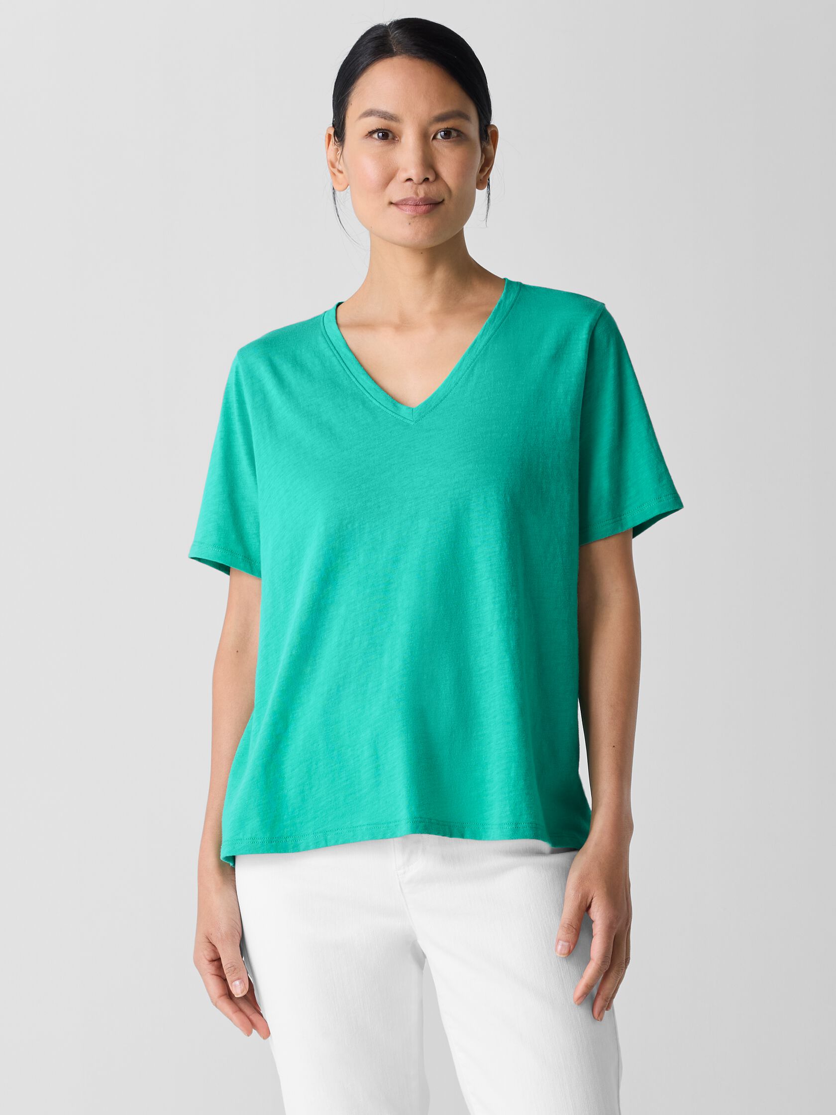 Organic Cotton Slubby Jersey V-Neck Tee