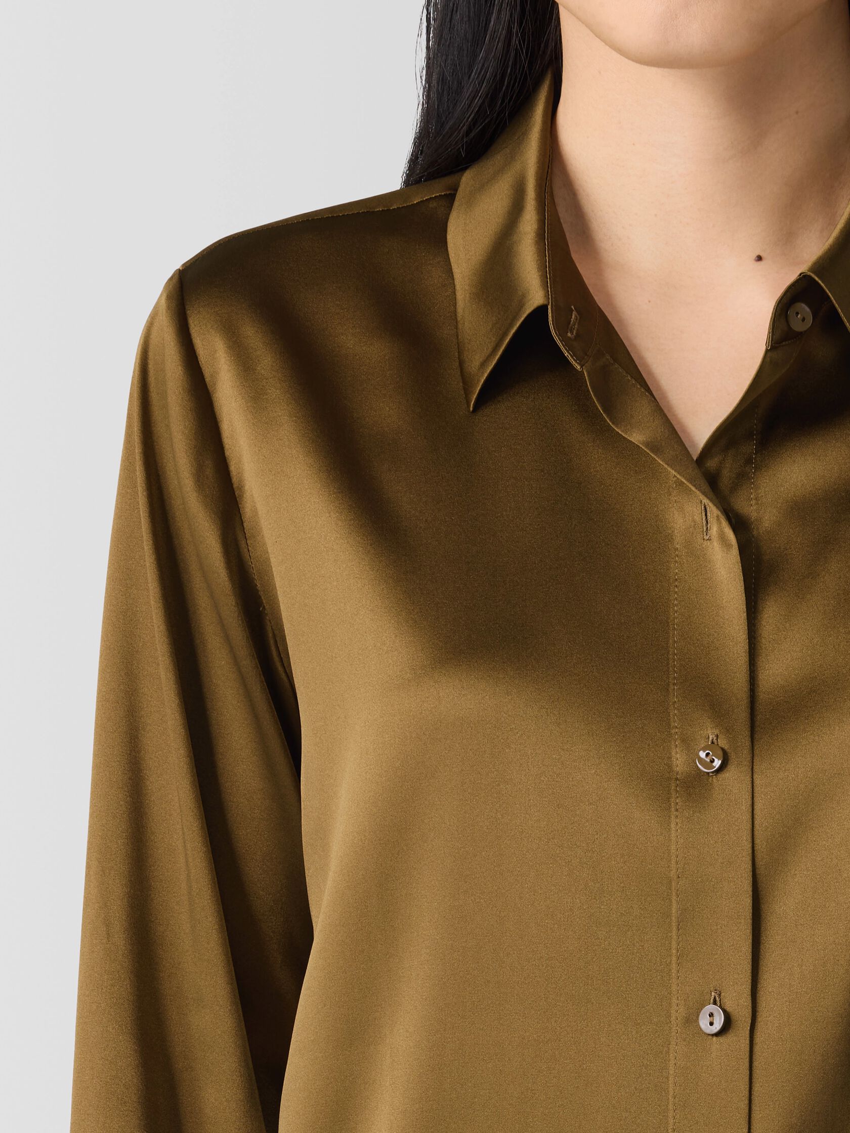Stretch Silk Charmeuse Classic Collar Shirt