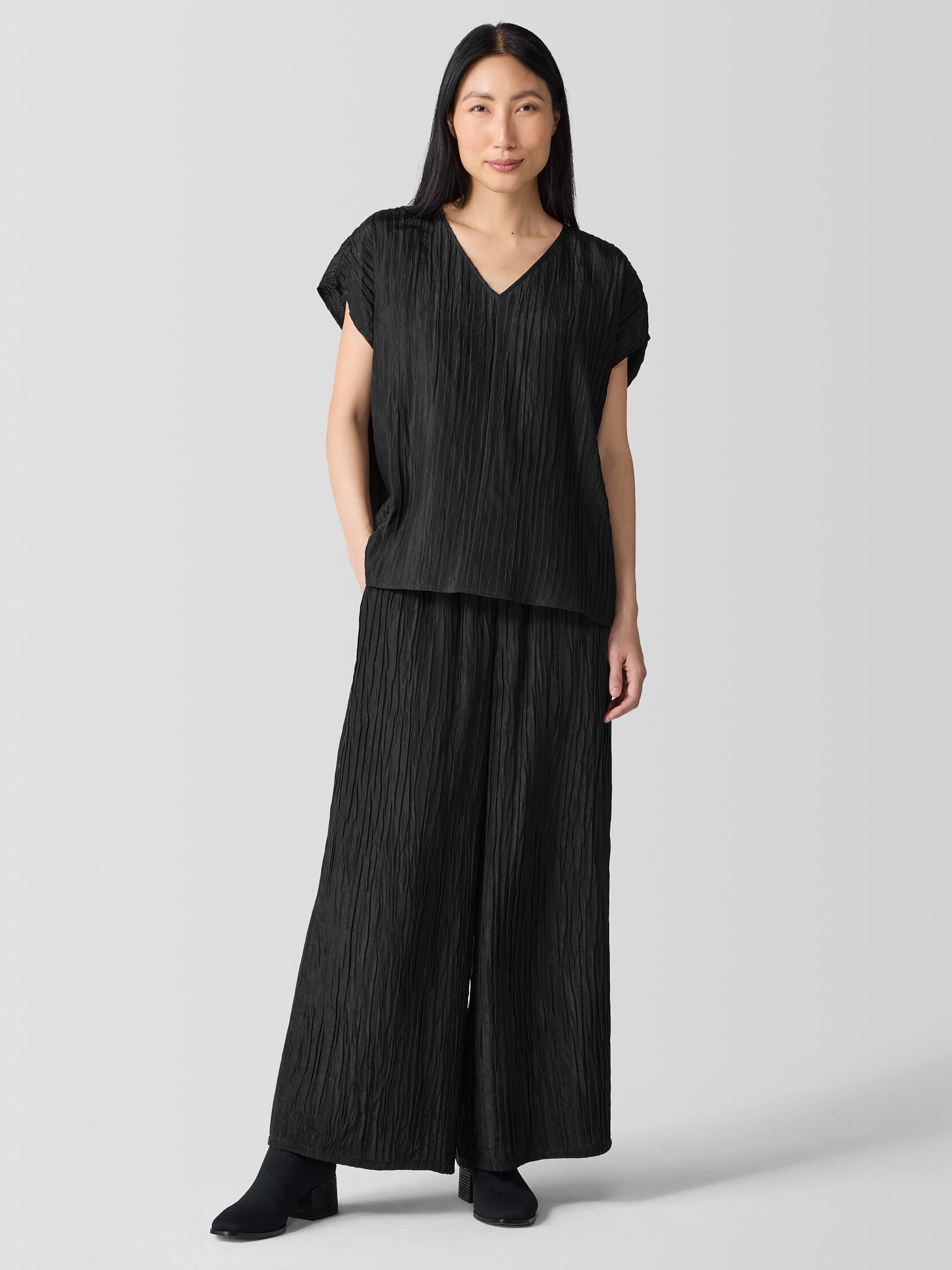 Textured Silk Jacquard V-Neck Top