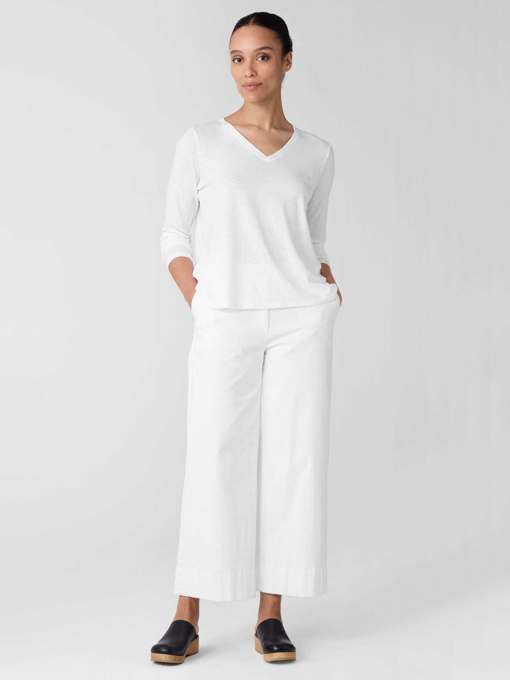 Organic Cotton Slubby Jersey V-Neck Top