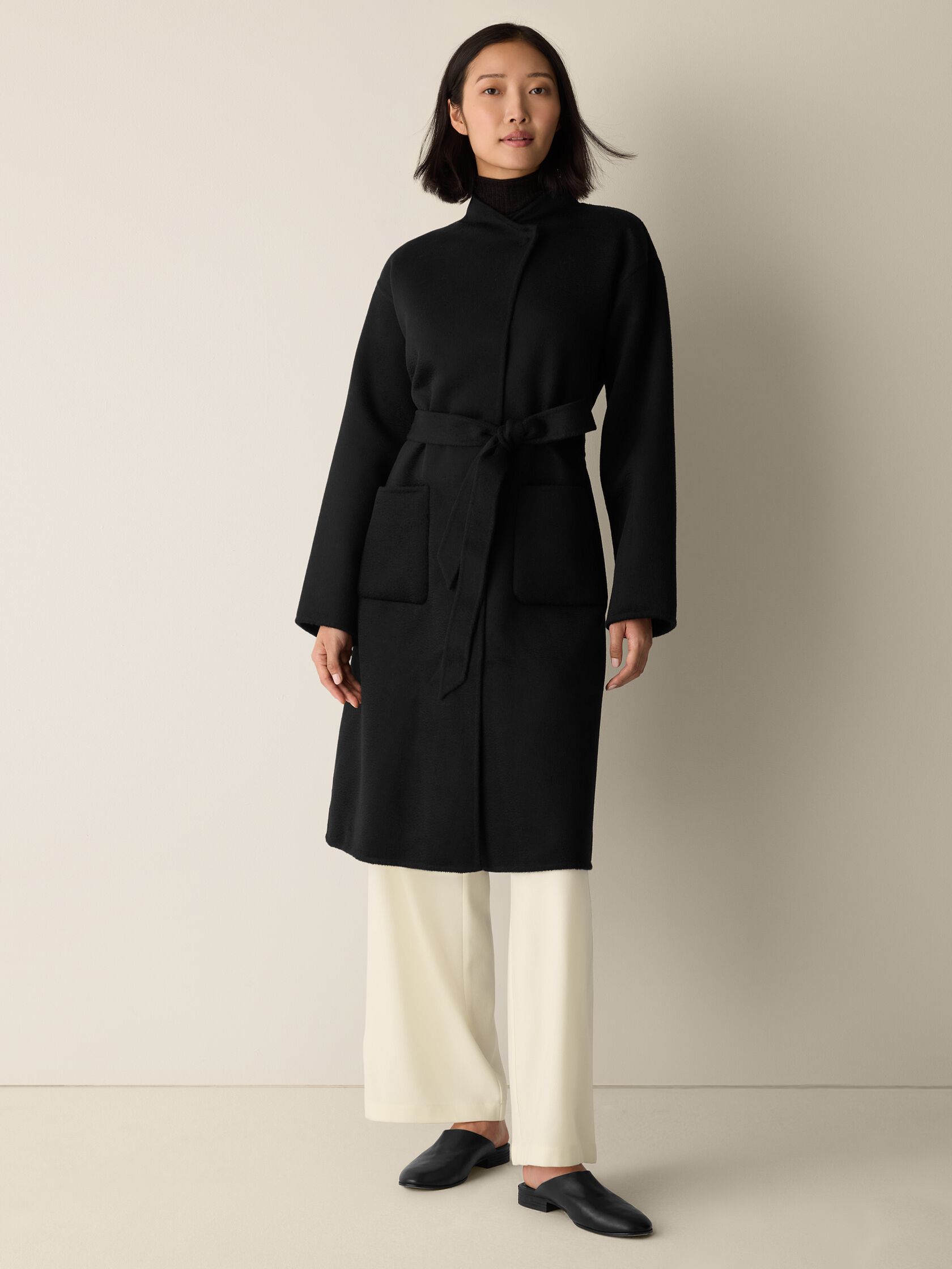 Lustrous Wool High Collar Coat