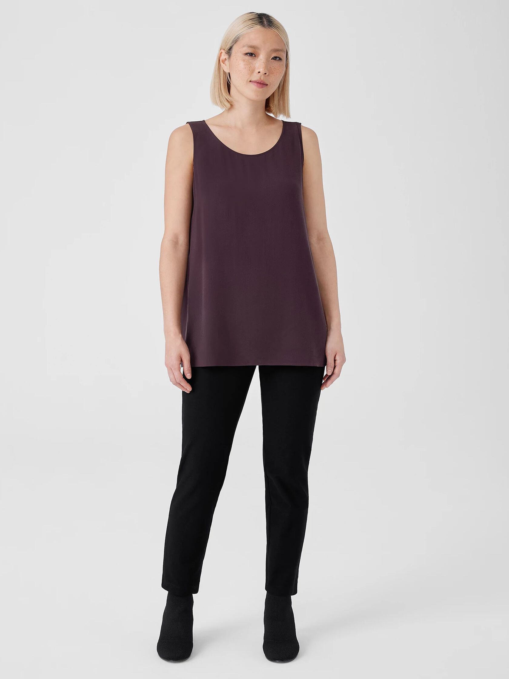 Silk Georgette Crepe Ballet Neck Long Tank