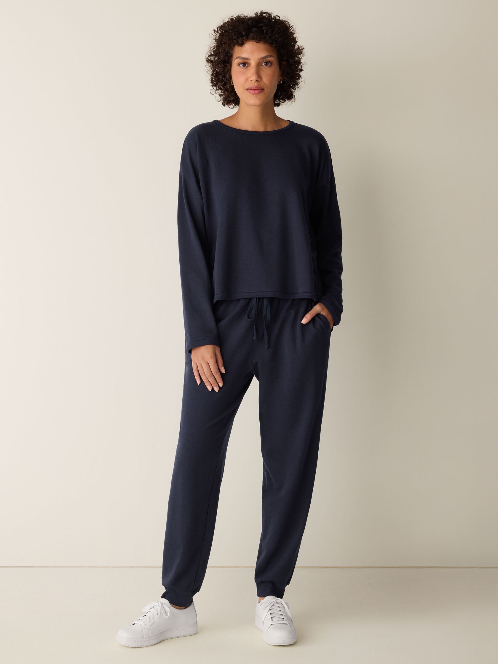 Cozy Brushed Terry Hug Round Neck Box-Top