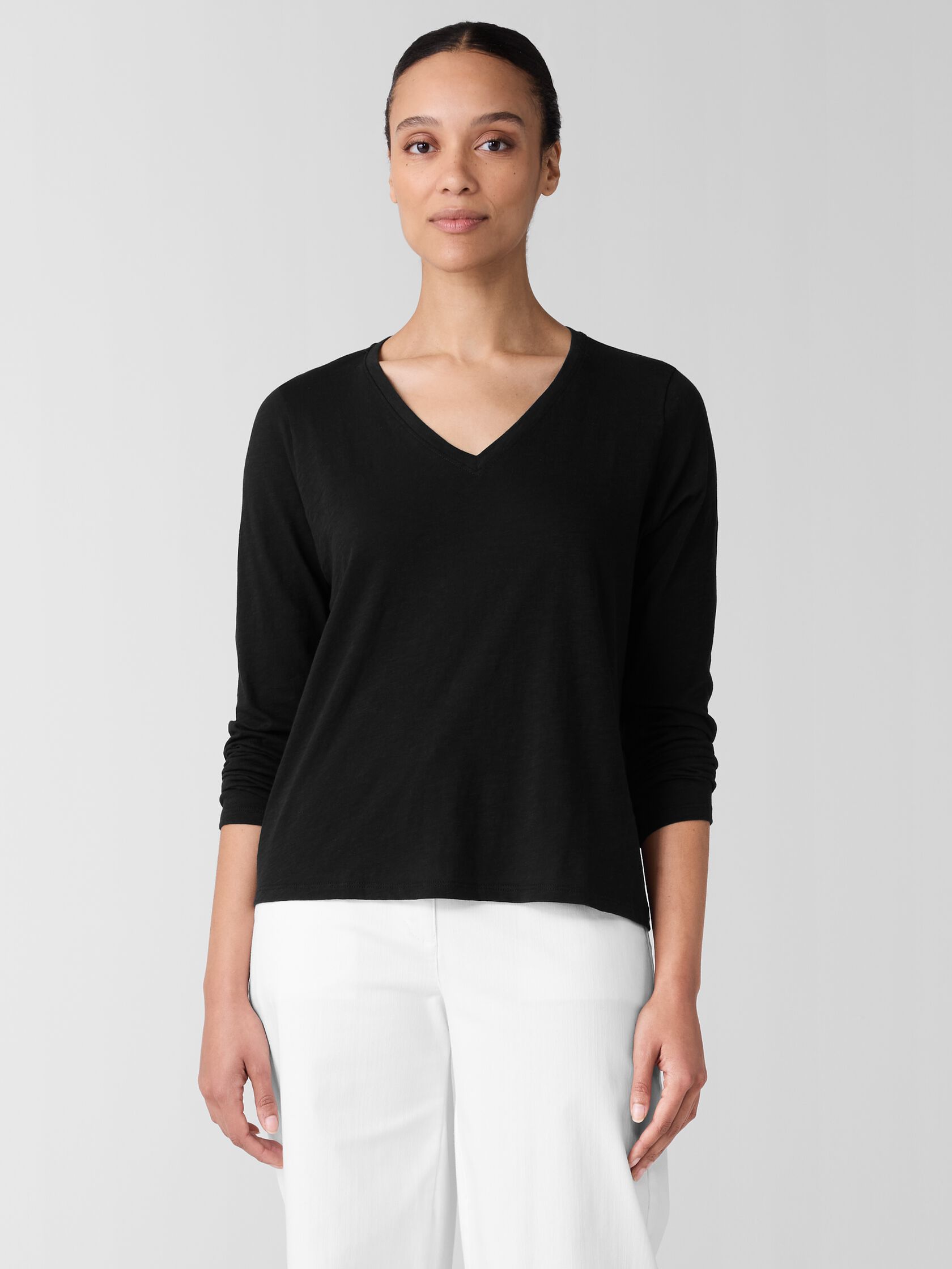 Organic Cotton Slubby Jersey V-Neck Top