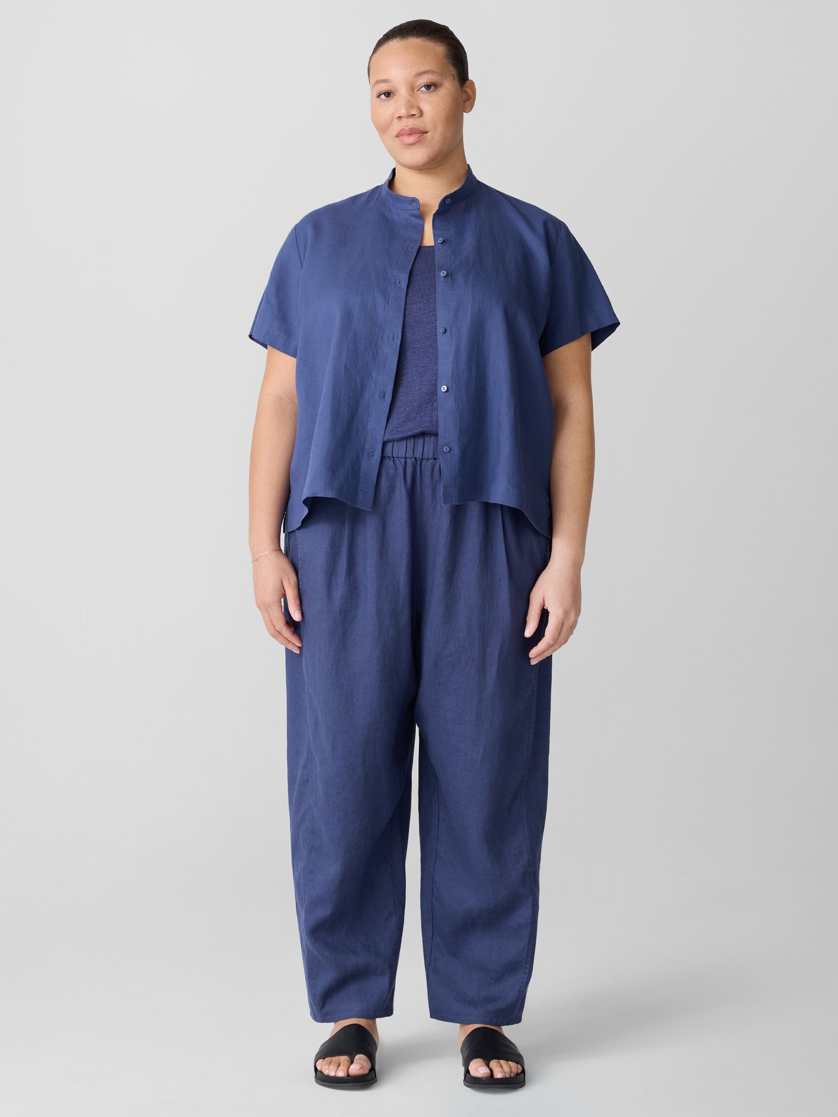 Organic Handkerchief Linen Band Collar Shirt