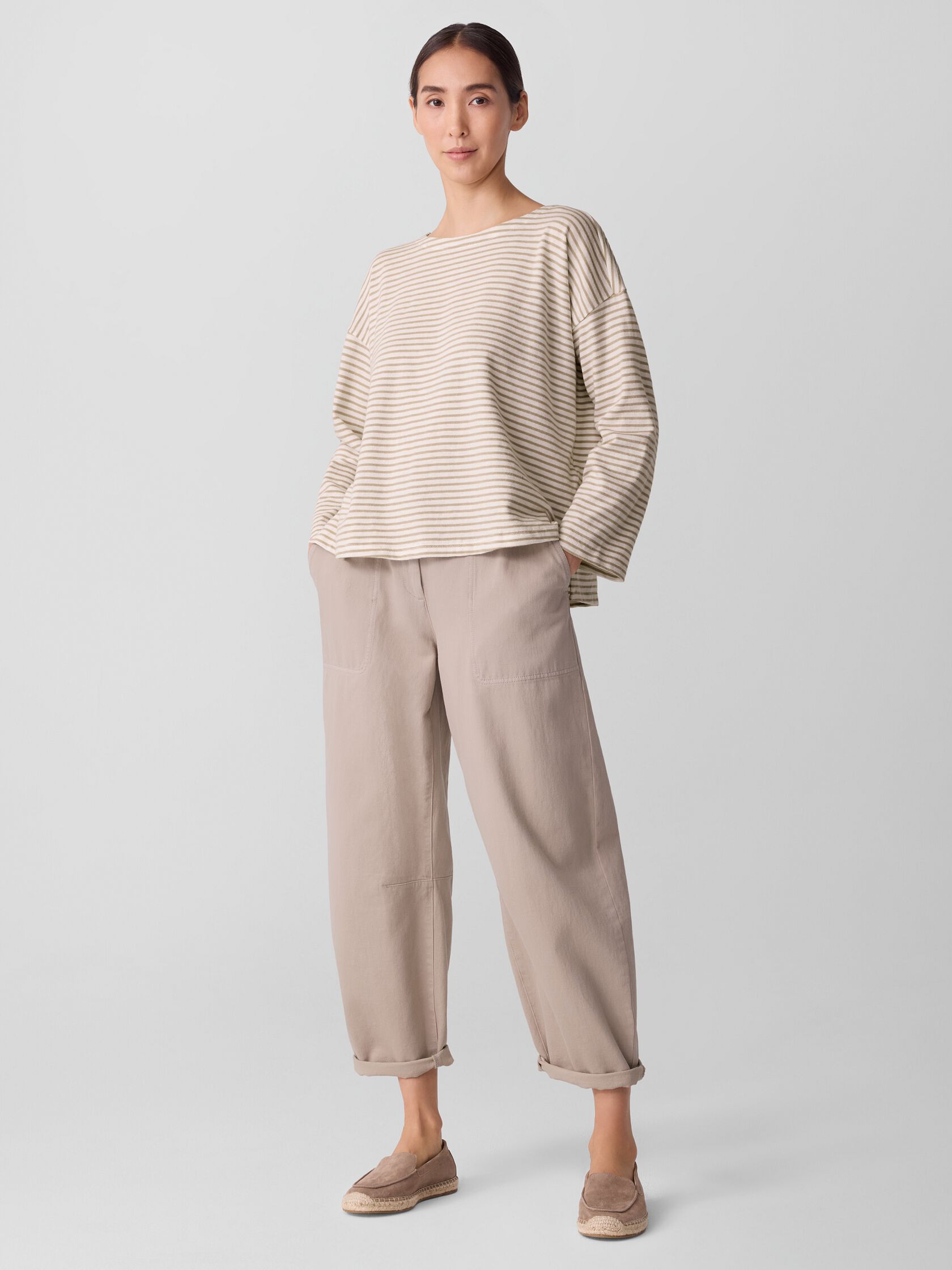 Striped Organic Cotton Slub Bateau Neck Top