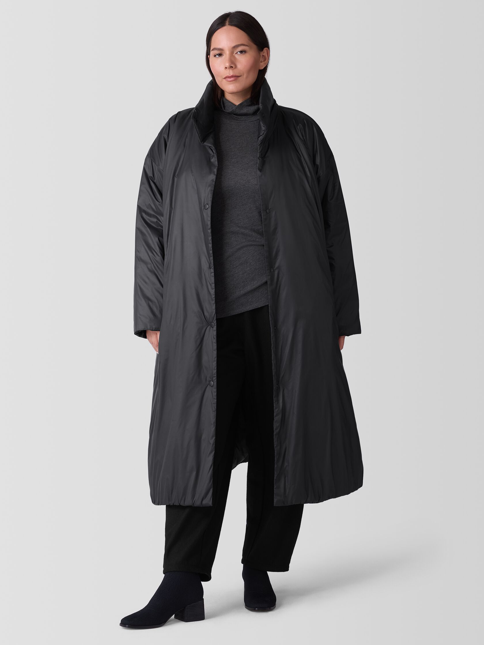 Eggshell Recycled Nylon Long Coat