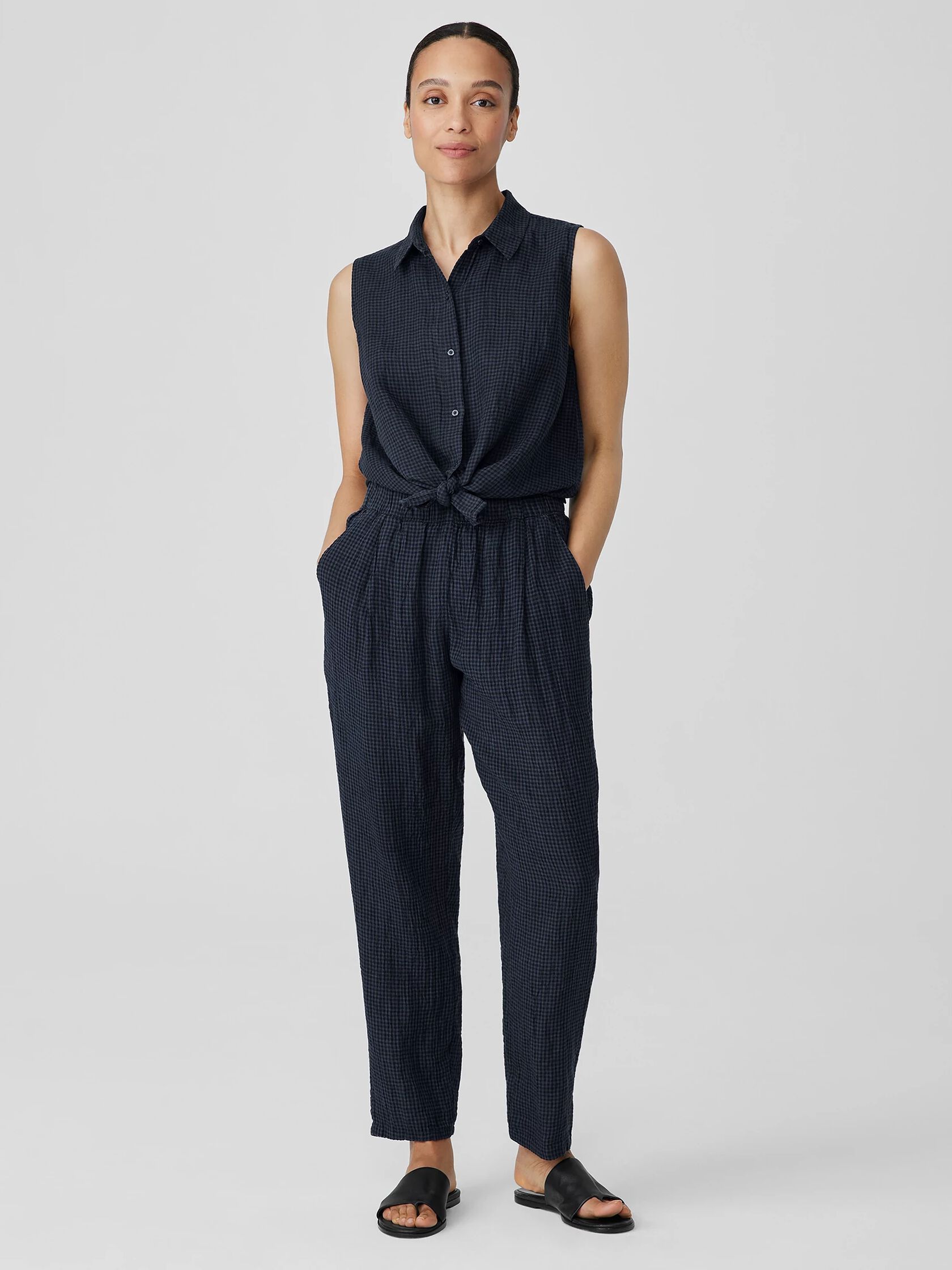 Puckered Organic Linen Tapered Pant