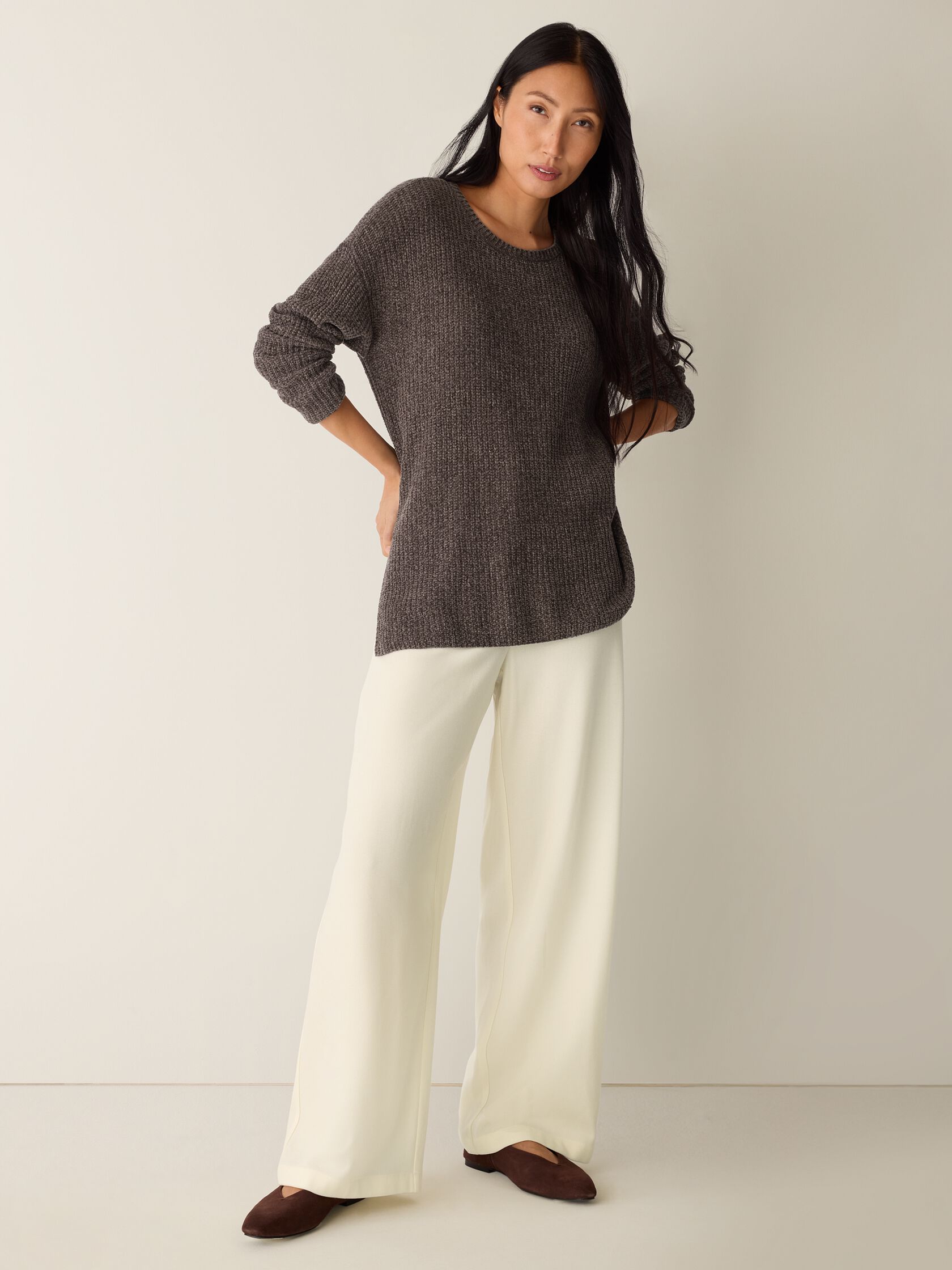 Chenille Blend Jewel Neck Top