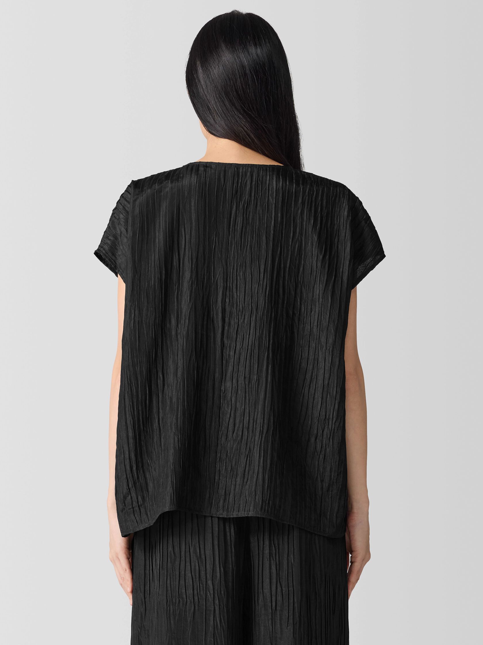 Textured Silk Jacquard V-Neck Top
