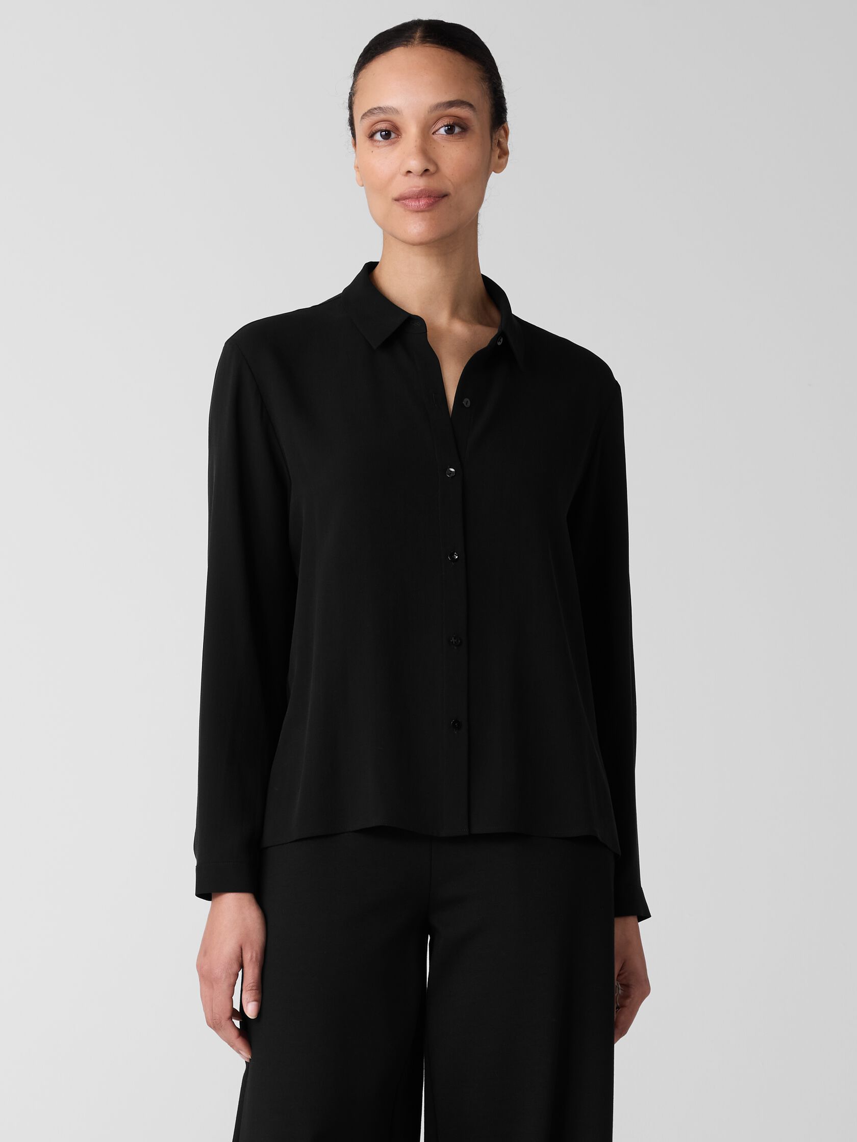 Silk Georgette Crepe Classic Collar Shirt