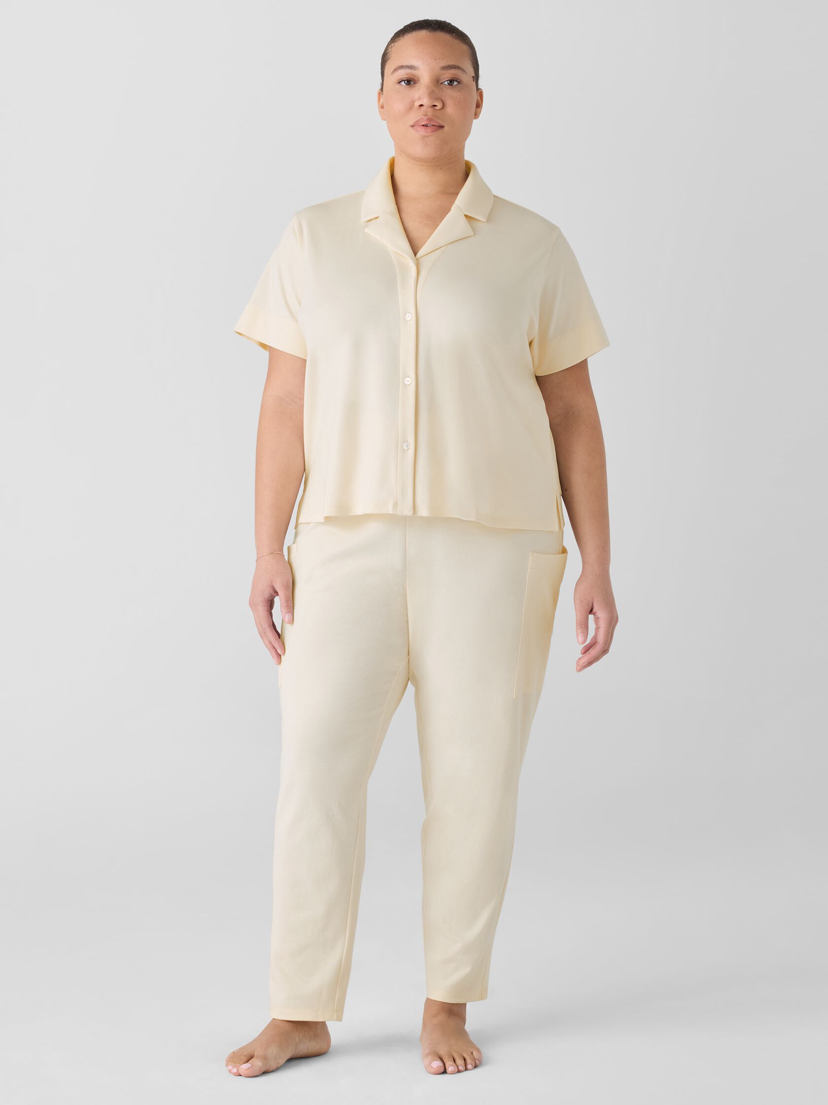 Organic Cotton Interlock Notch Collar Sleep Shirt