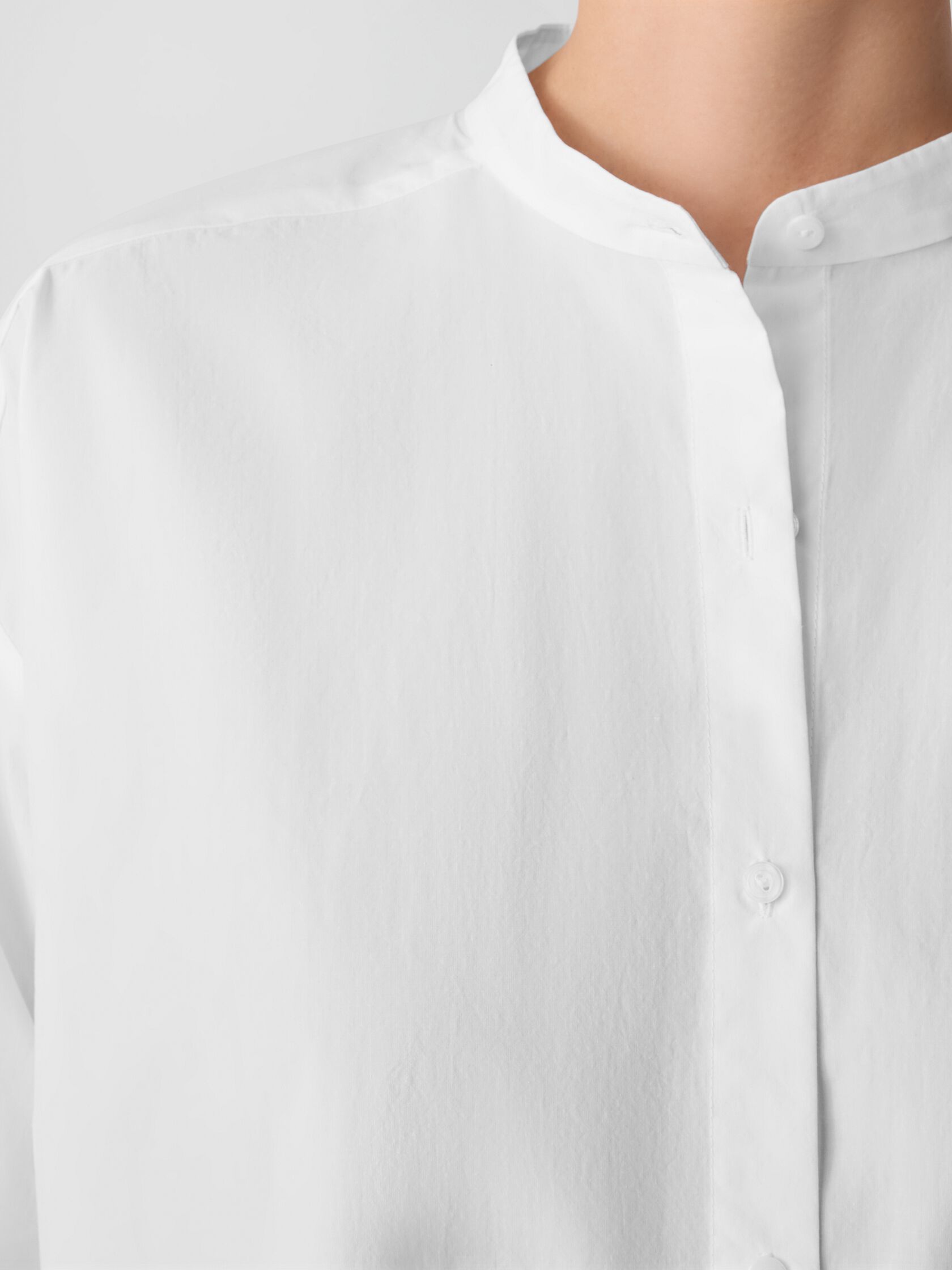 Washed Organic Cotton Poplin Band Collar Shirt