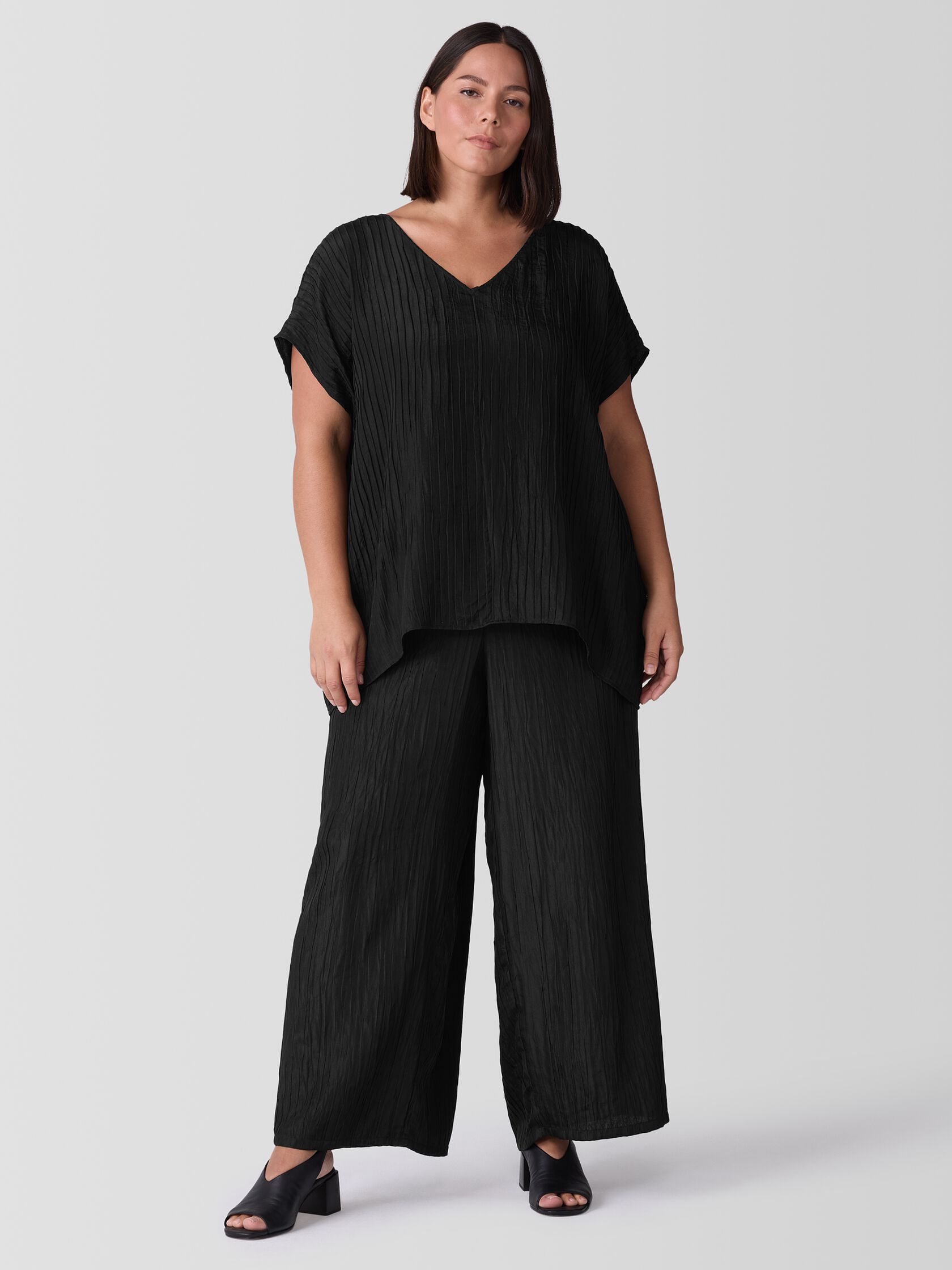 Textured Silk Jacquard V-Neck Top