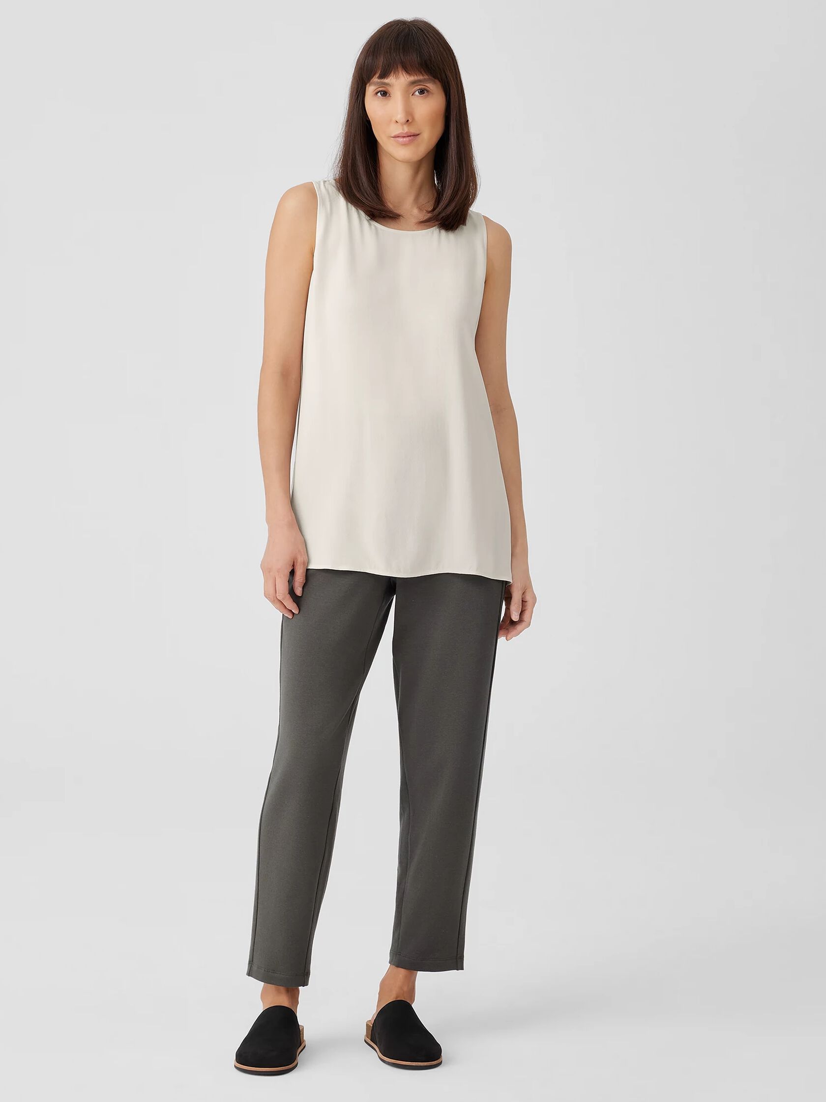 Silk Georgette Crepe Ballet Neck Long Tank