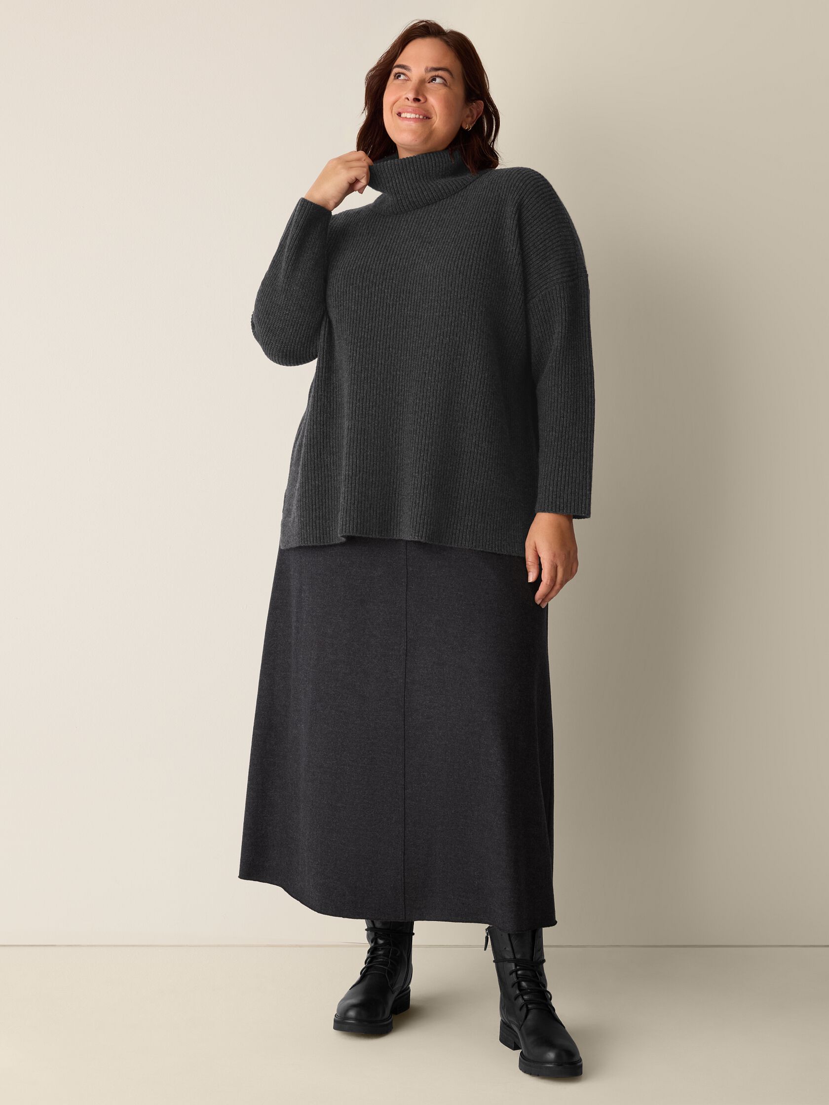 Mélange Boiled Wool Jersey A-Line Skirt in Regenerative Wool