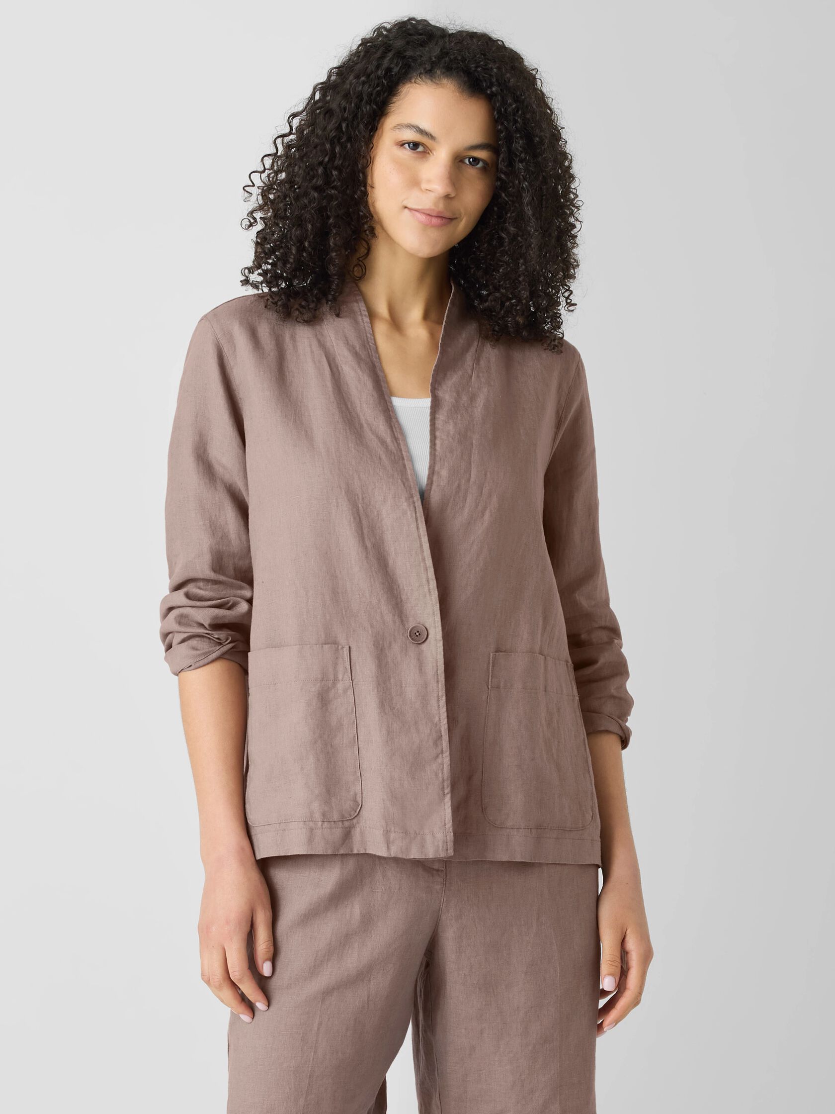 Organic Linen High Collar Jacket