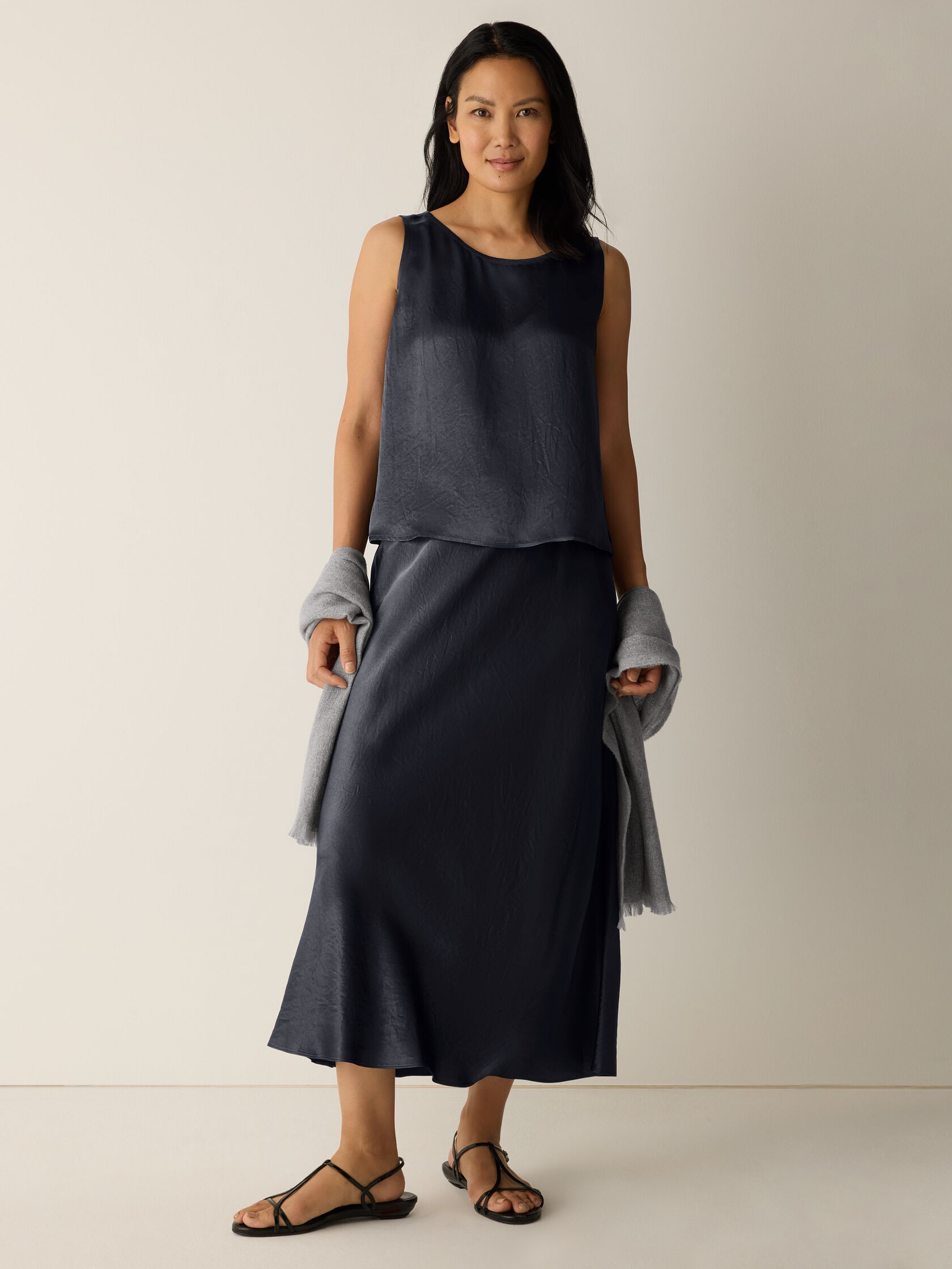 Textured Satin Ballet Neck Tank