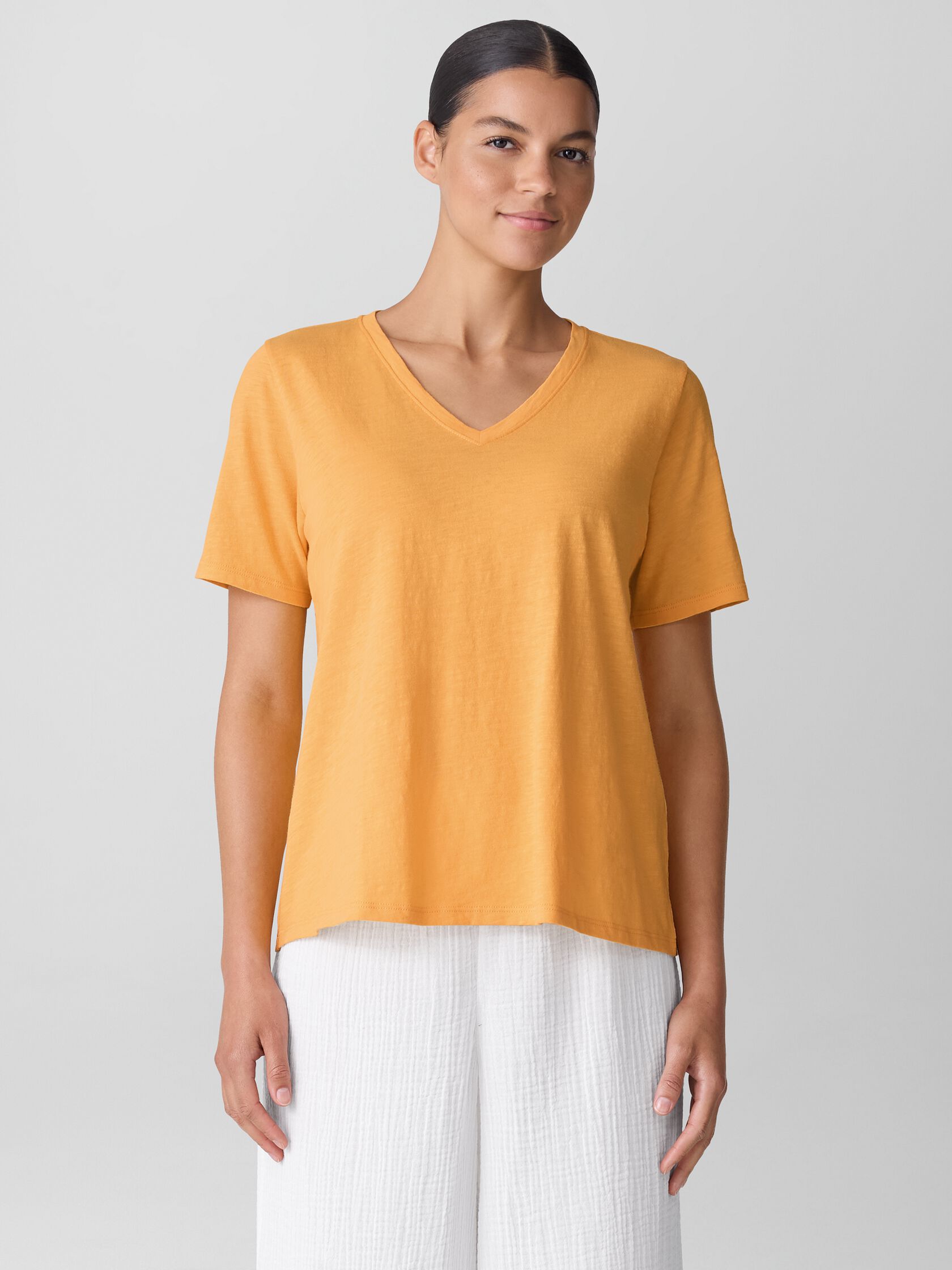 Organic Cotton Slubby Jersey V-Neck Tee