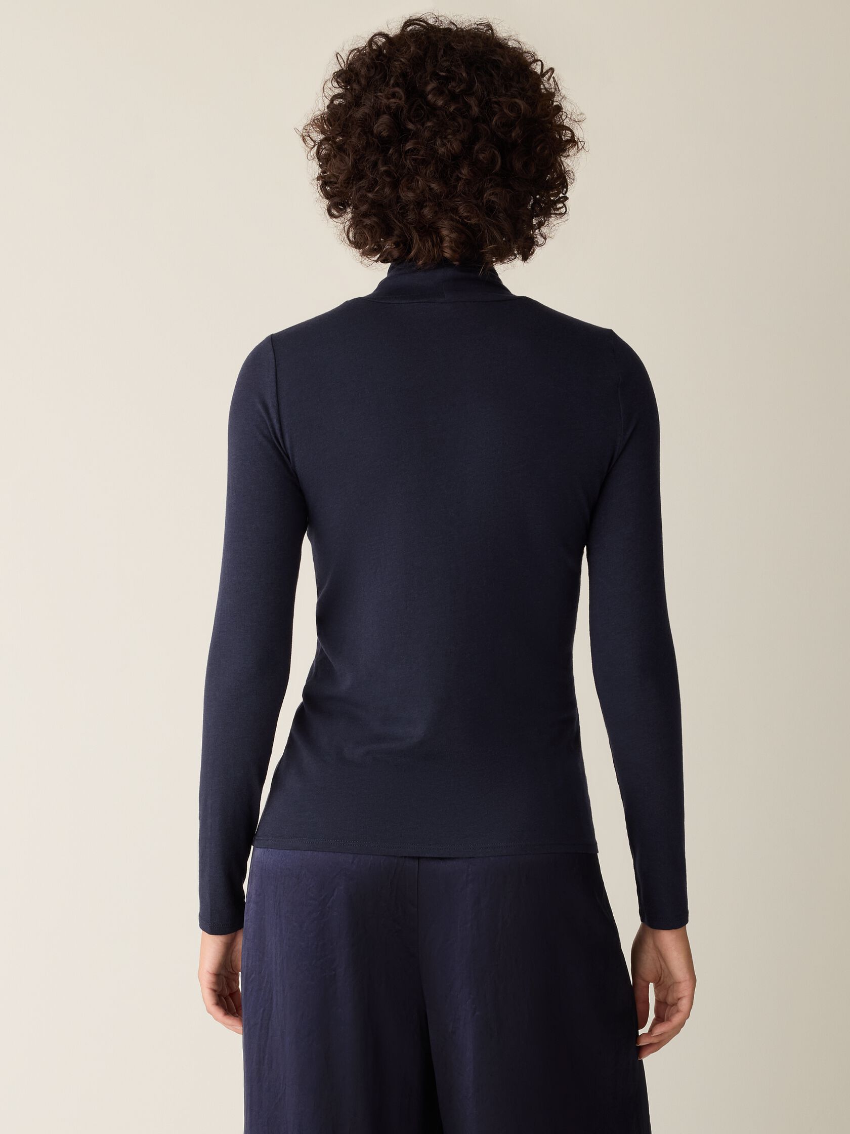 Sheer Cotton Blend Knit Turtleneck Top