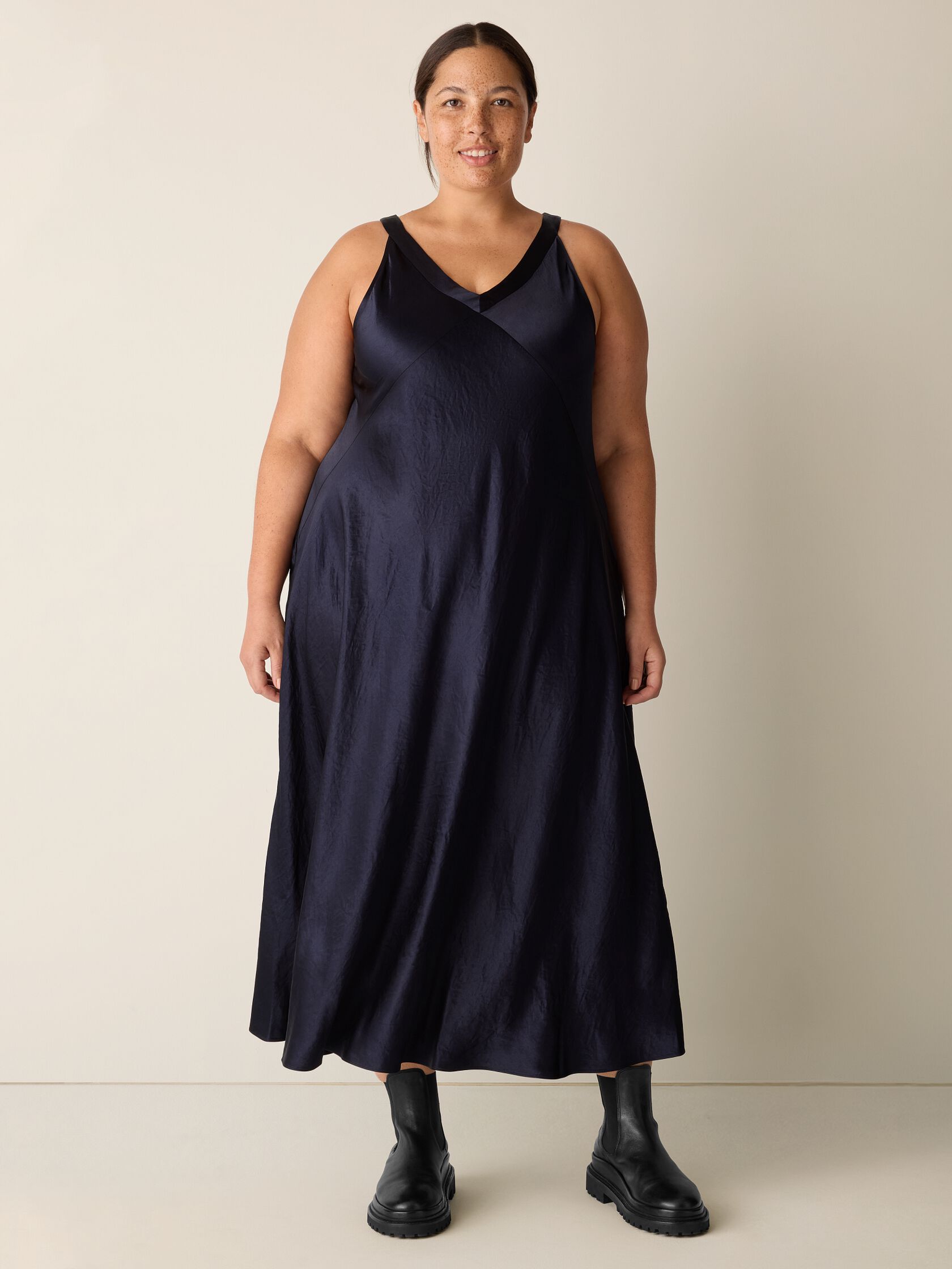 Textured Satin V-Neck Dress
