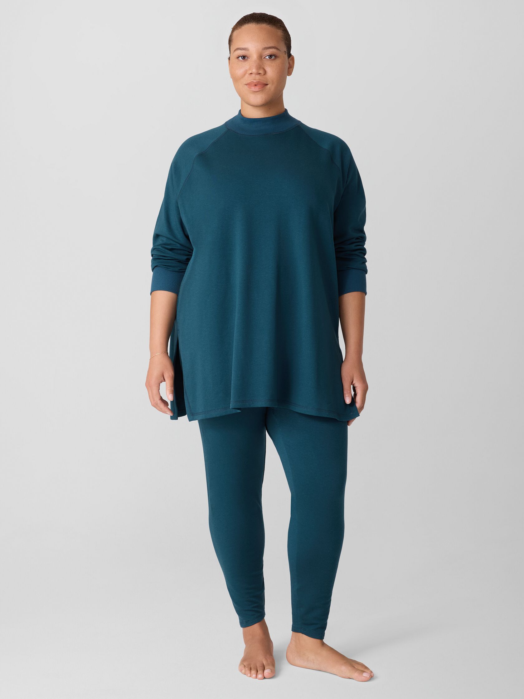 Cozy Brushed Terry Mock Neck Long Top