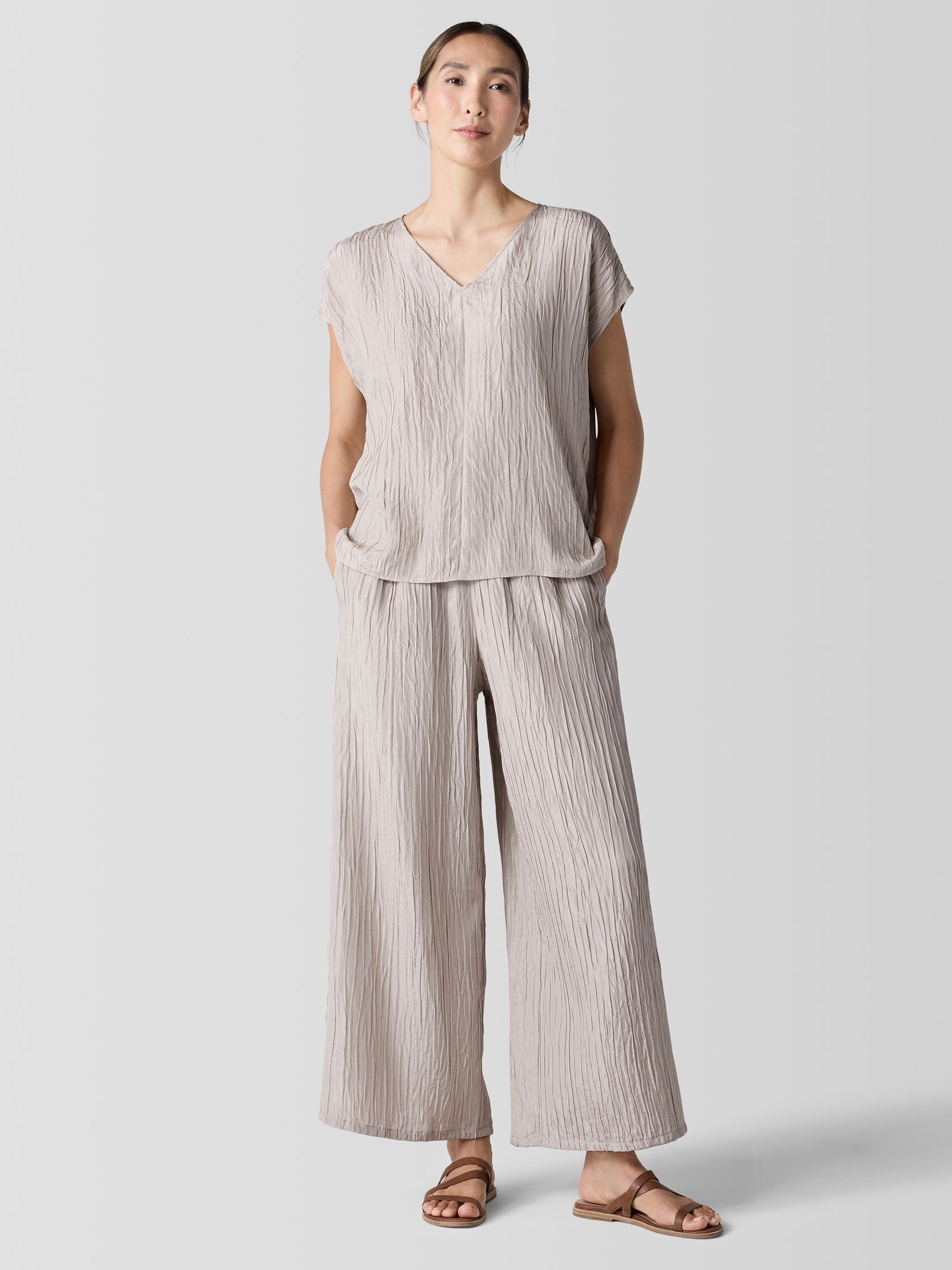 Textured Silk Jacquard Wide-Leg Pant