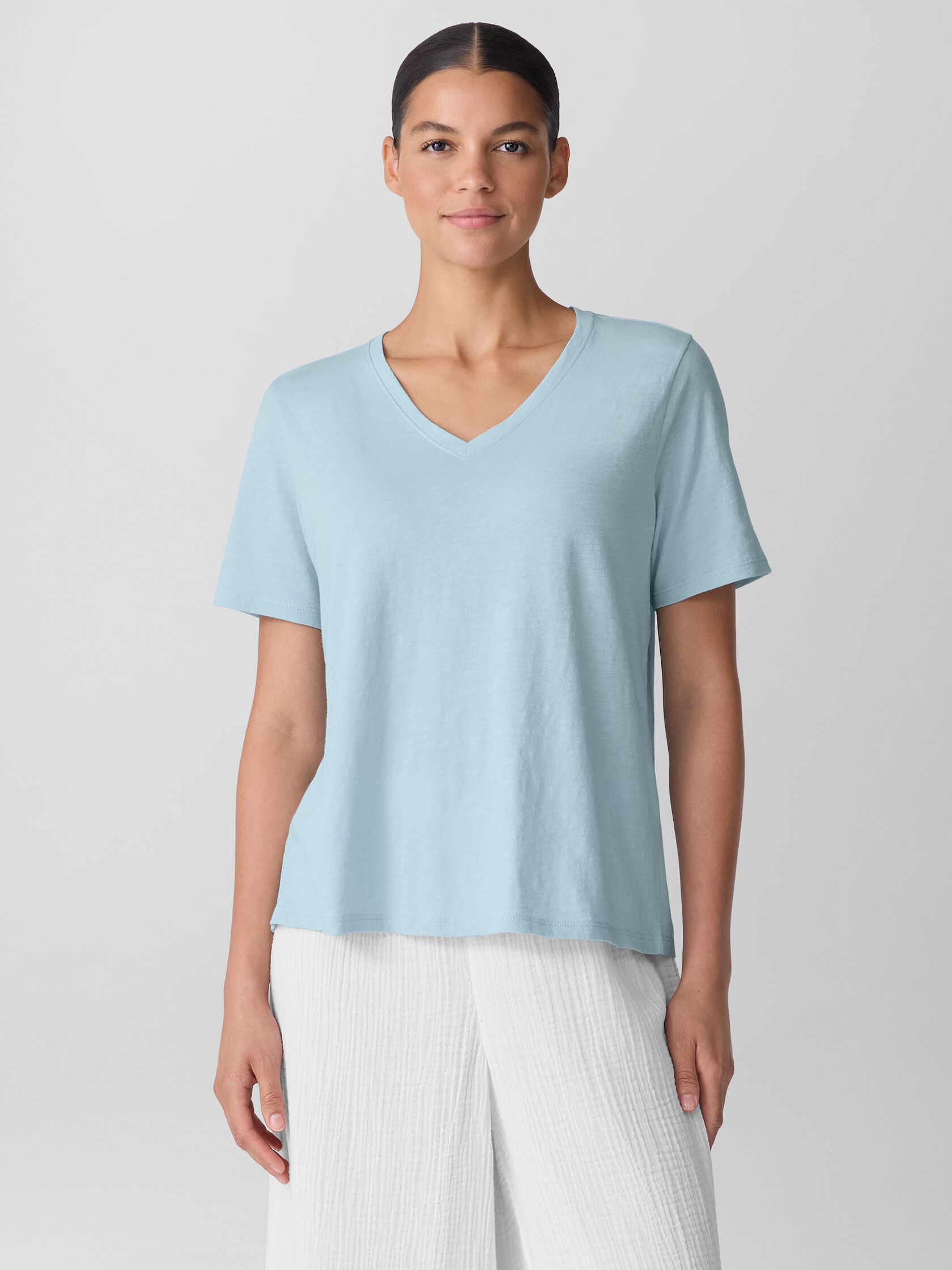 Organic Cotton Slubby Jersey V-Neck Tee