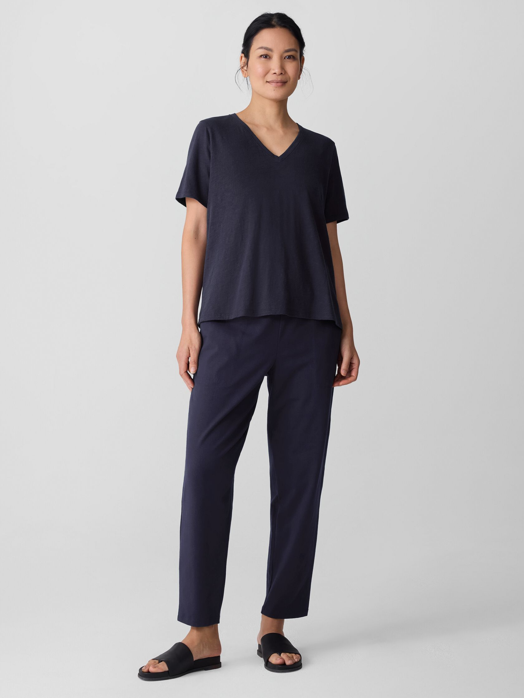Organic Cotton Slubby Jersey V-Neck Tee