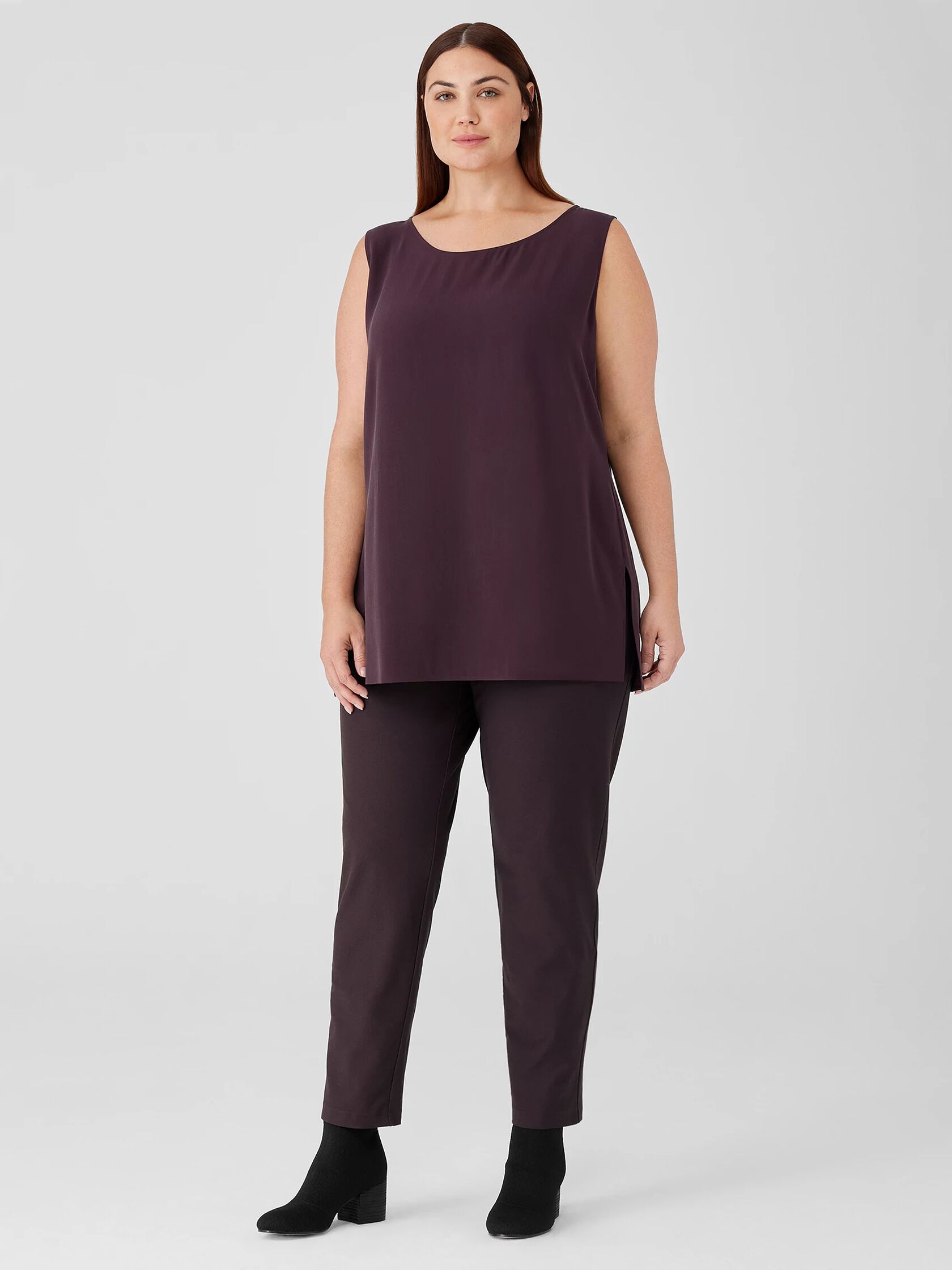 Silk Georgette Crepe Ballet Neck Long Tank