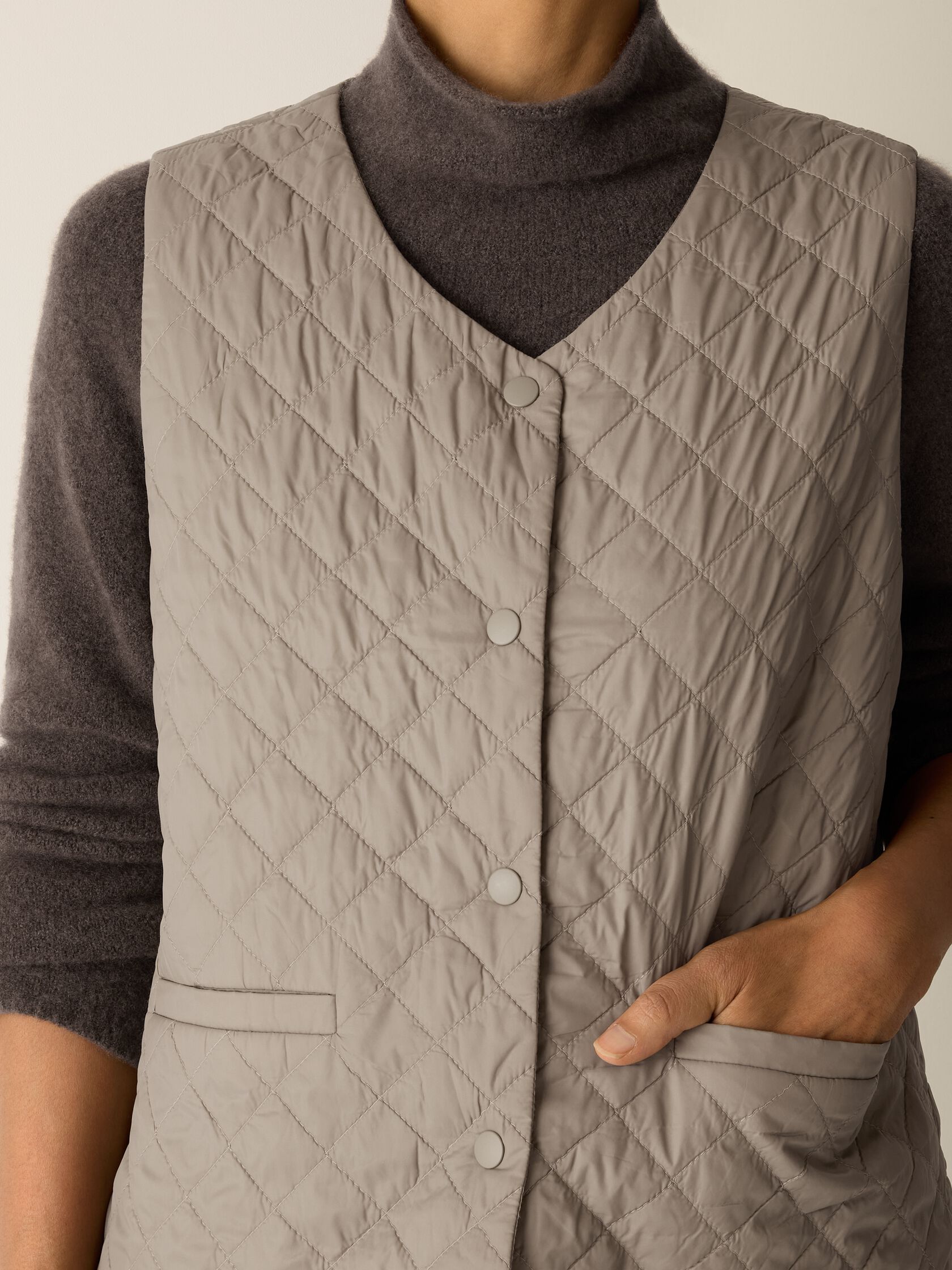 Eggshell Recycled Nylon Quilted V-Neck Vest