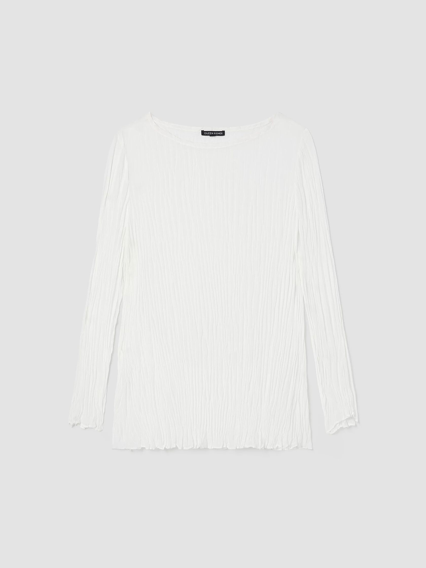 Crinkled Sheer Silk Georgette Bateau Neck Long Top
