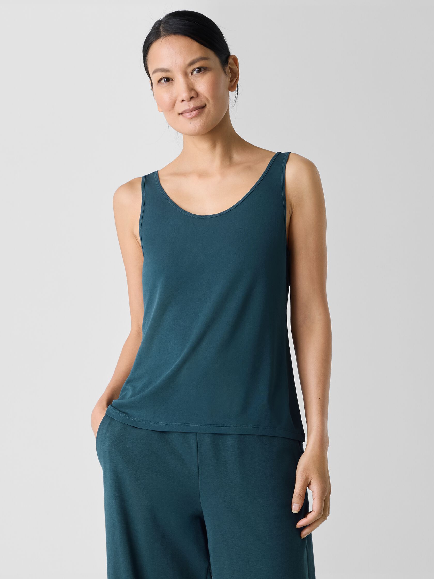 Stretch Silk Jersey Scoop Neck Tank