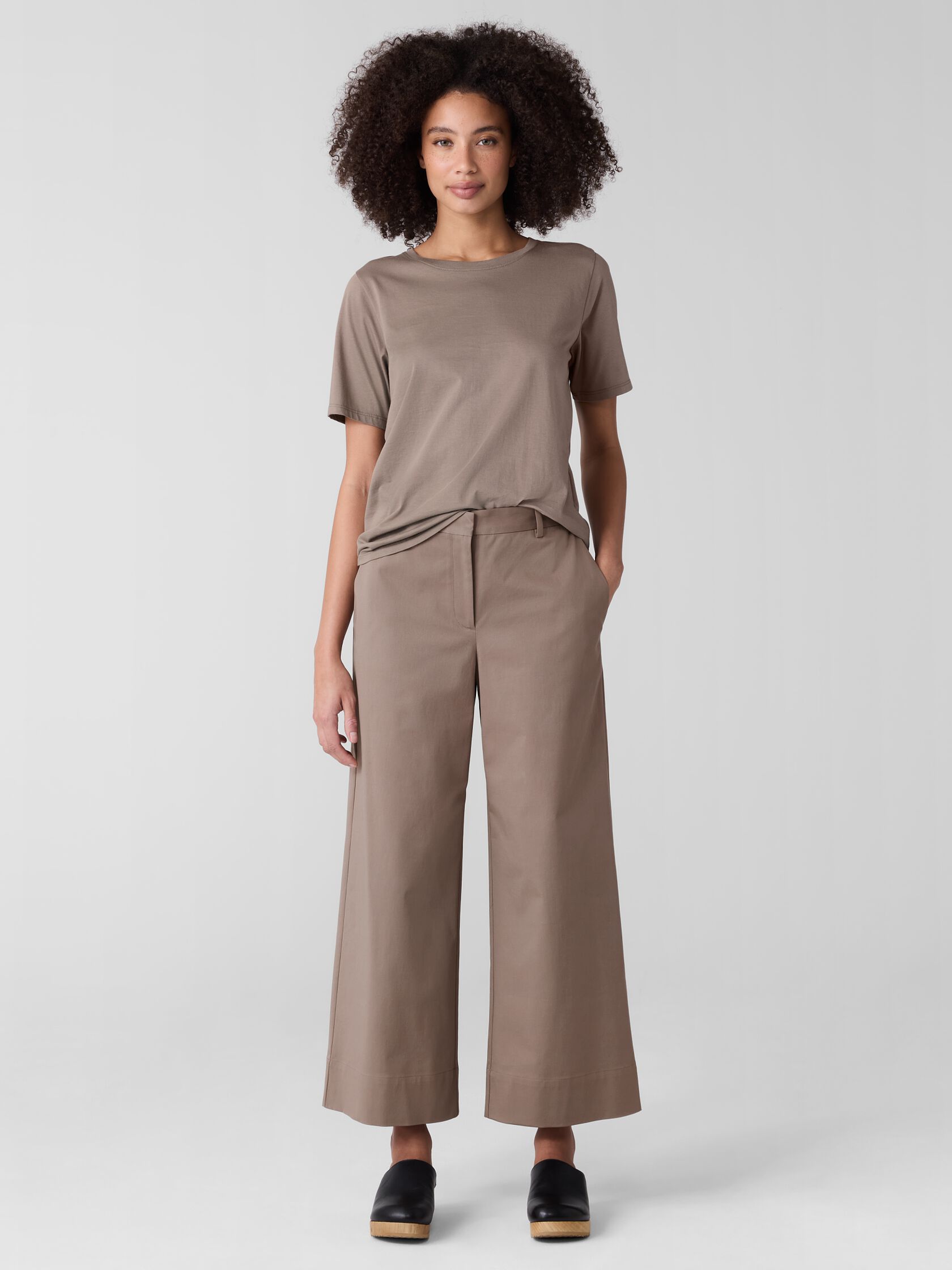 Stretch Cotton Twill Wide-Leg Trouser Pant