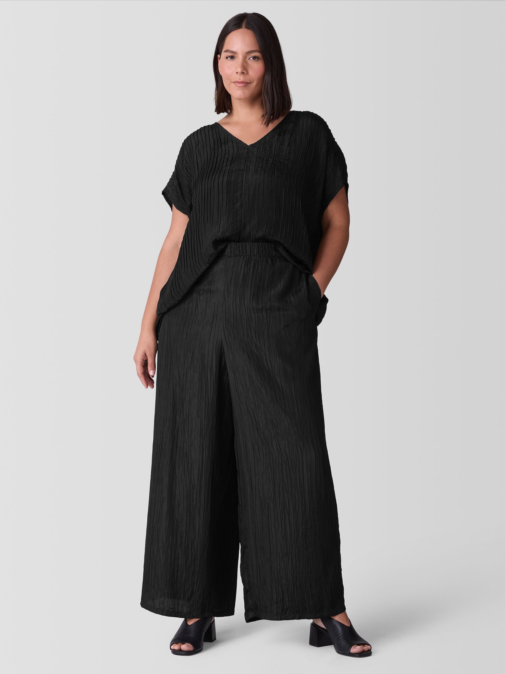 Textured Silk Jacquard Wide-Leg Pant