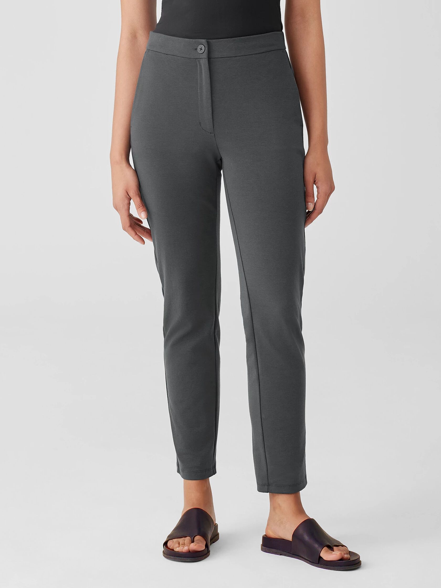 Cotton Blend Ponte High-Waisted Slim Pant