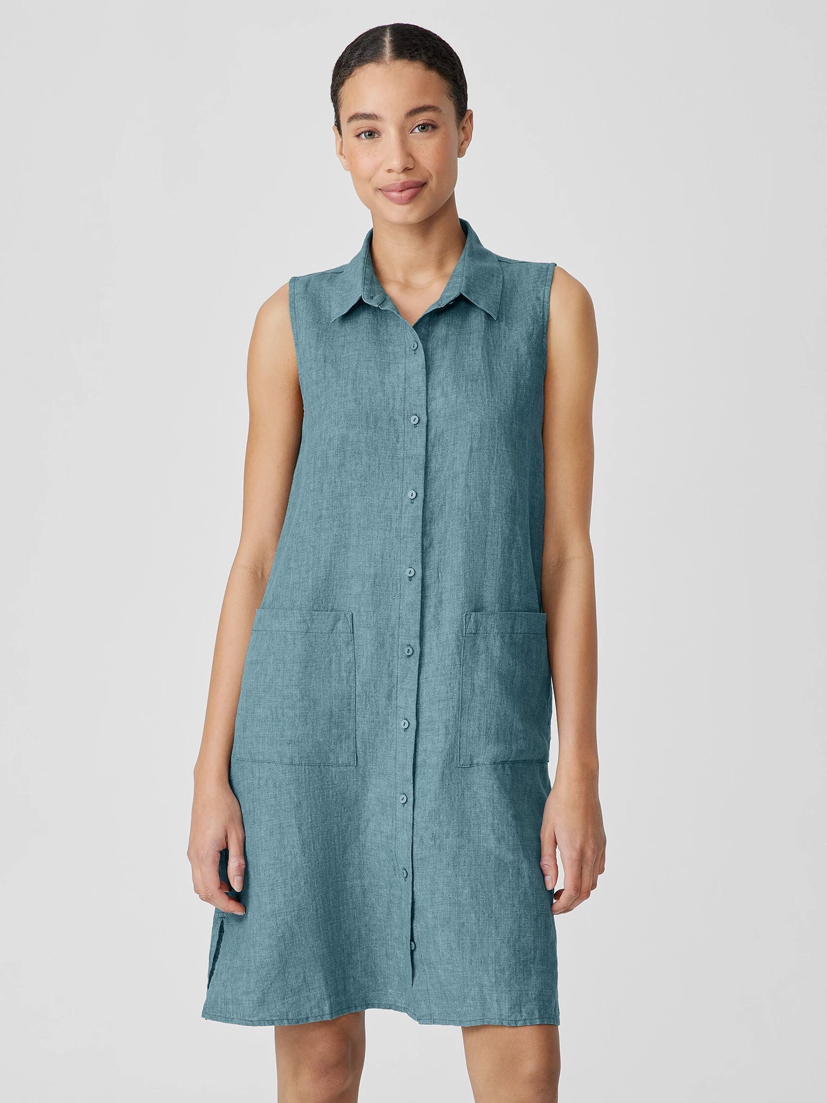 Washed Organic Linen Délavé Sleeveless Shirtdress